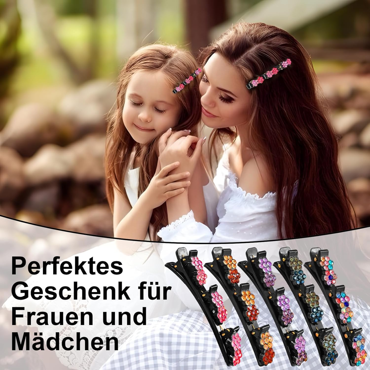 Wwuhua Women'S Hair Clips, Pack of 10 Hair Clips with Crystal Flower, Hair Clip with 3 Clips, Double Layer Hair Clip, Flower Hair Clips for Long and Curly Hair image number 2