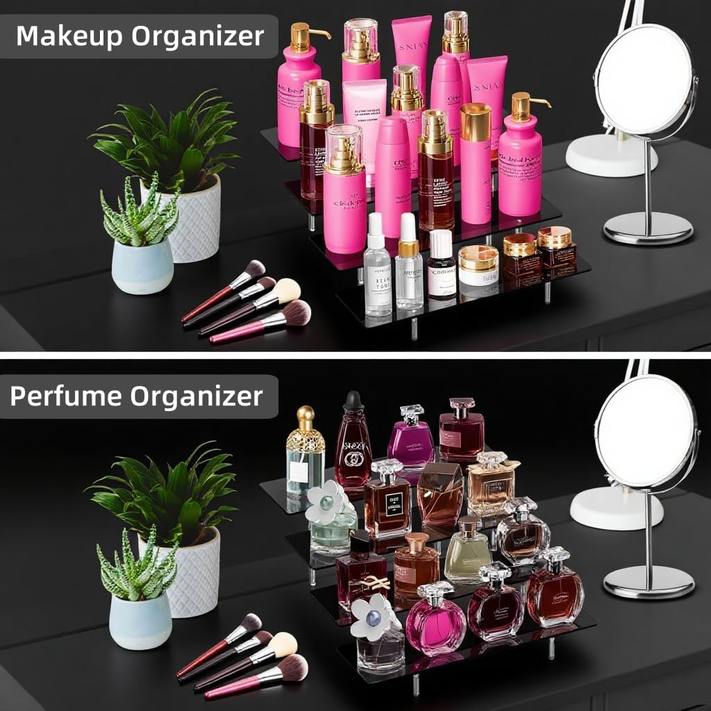 Acrylic Riser Display Stand, Black 4 Tier Cupcake Stand Display Risers Shelf Perfume Cologne Organizer Compatible with Funko Pop Food Dessert Makeup Skincare Cosmetics Lotion Organizer (1 PACK) image number 6