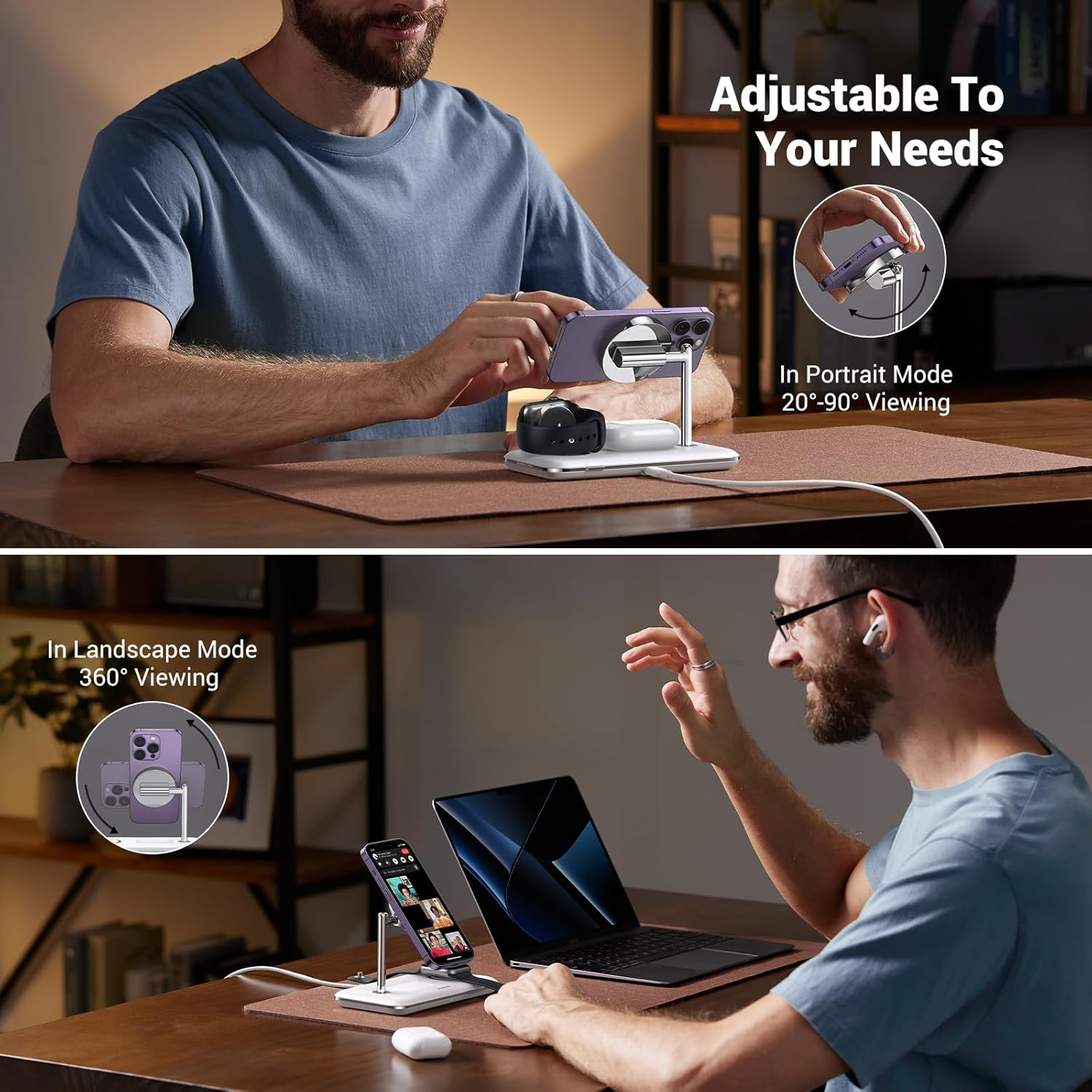 UGREEN Magflow Qi2 Wireless Charger, 25W 3 in 1 Charging Station, Fast Charge, Compatible for Iphone 16/15/14/13/12 Magsafe Series, Apple Watch, Airpods Series (No AC Adapter) image number 4