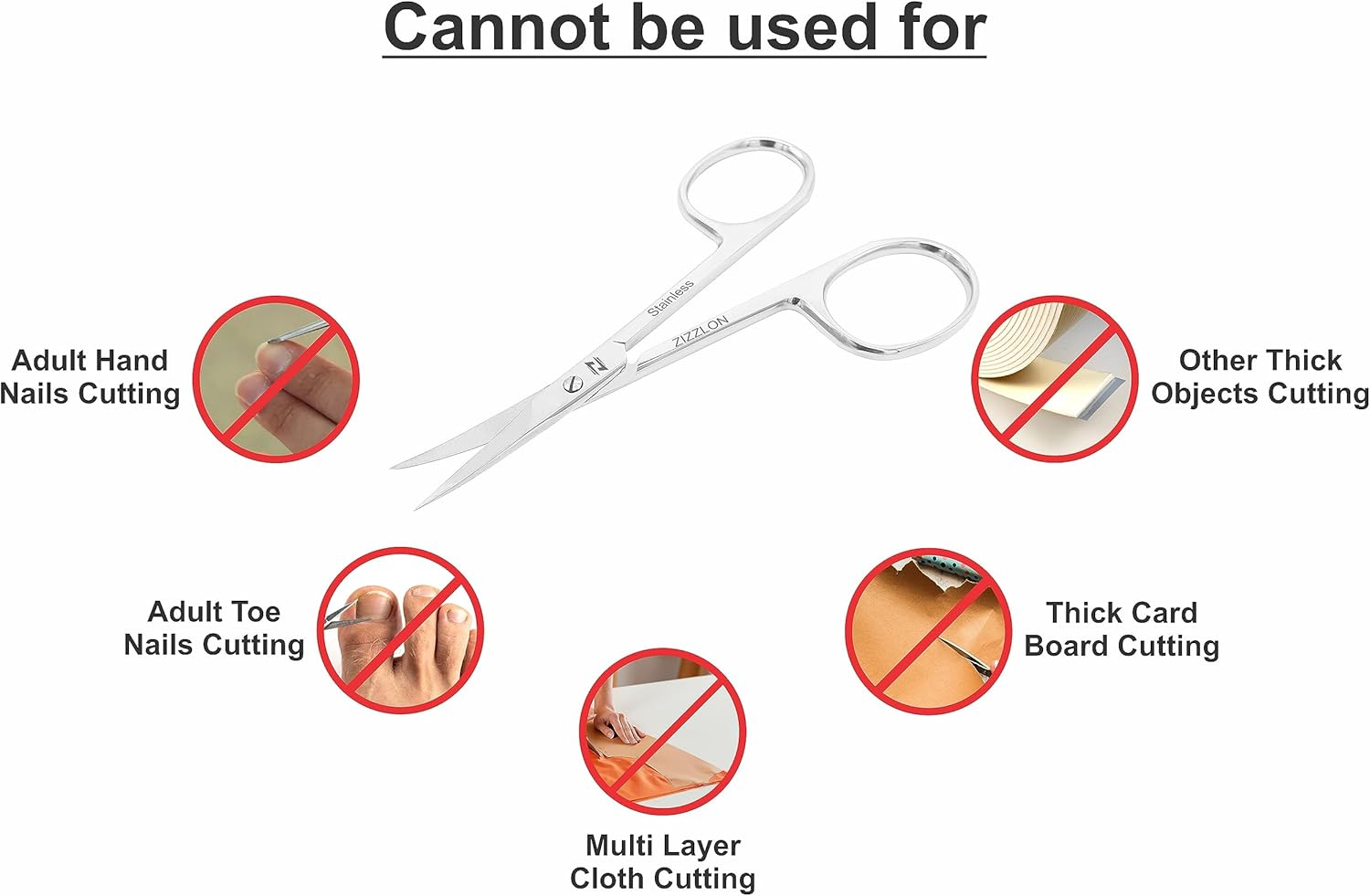 ZIZZLON Cuticle Scissors Extra Fine Curved Stainless Steel, Professional Eyebrow Scissors for Beard, Nose Hair, Eyelash, Mustache, Dry Skin - Manicure Scissors image number 3