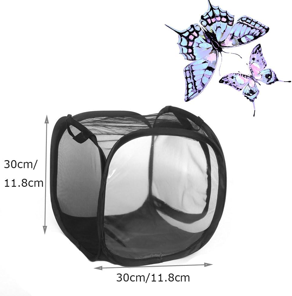 Insect Mesh Cage,Armastuse 1 Pcs Butterfly Habitat Cage, 30X30X30 Cm Plant Habitat Cage, Foldable Mesh Cage for Insect Habitat, Seedling Breeding,Butterflies Insects Raising(Black) image number 1