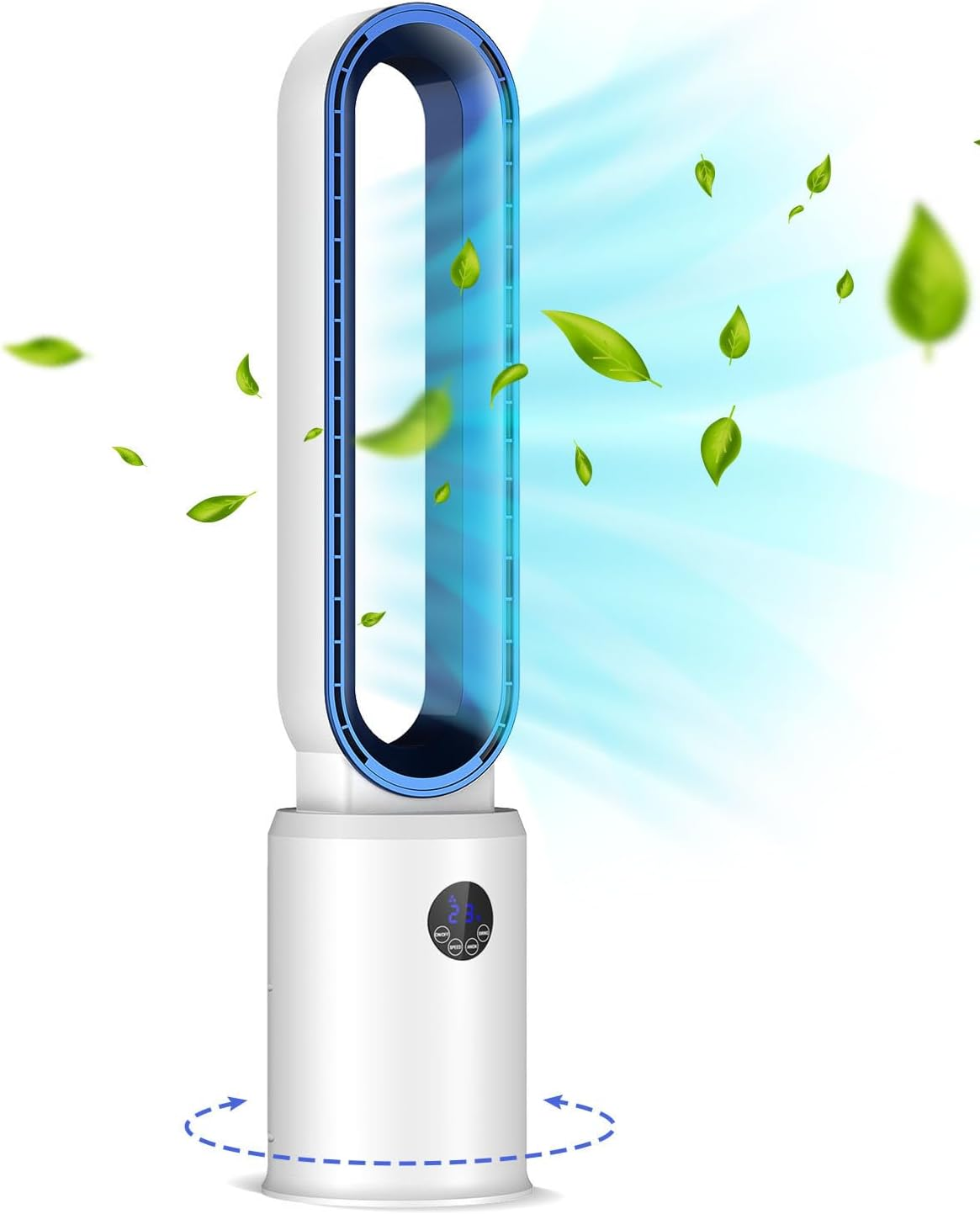 Bladeless Tower Fan with Air Purifier, Electric Portable Floor Fan for Bedroom, 9H Timer, 8-Speed, Strong Wind, LED Touch Control, 90&deg; Oscillating Fan for Home & Office Use