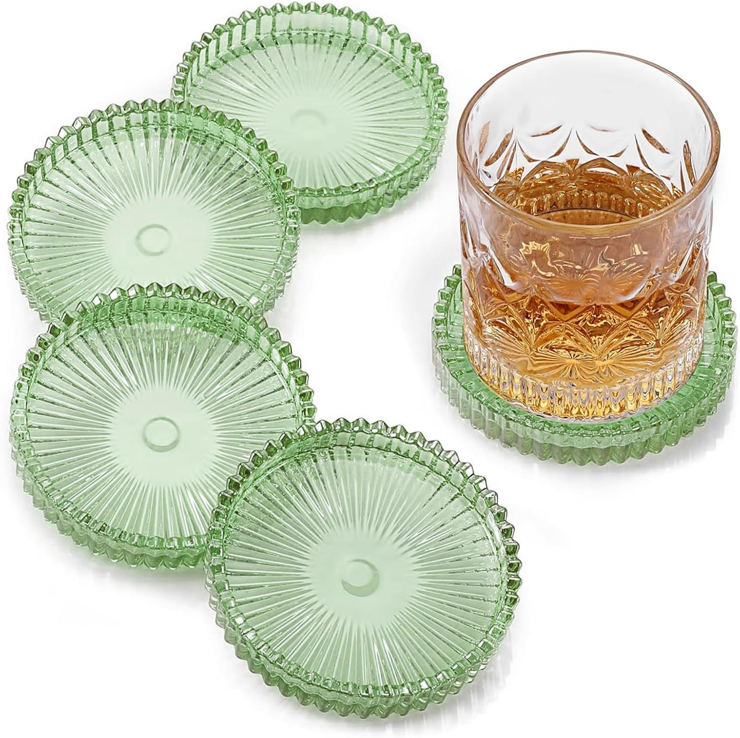 Delsol Drink Coasters Set of 5 for Coffee Table Decor, Glass Coasters for Drinks Cups Home Decor Products Housewarming Gifts Office Coffee Bar Accessories Dining Table (Clear)