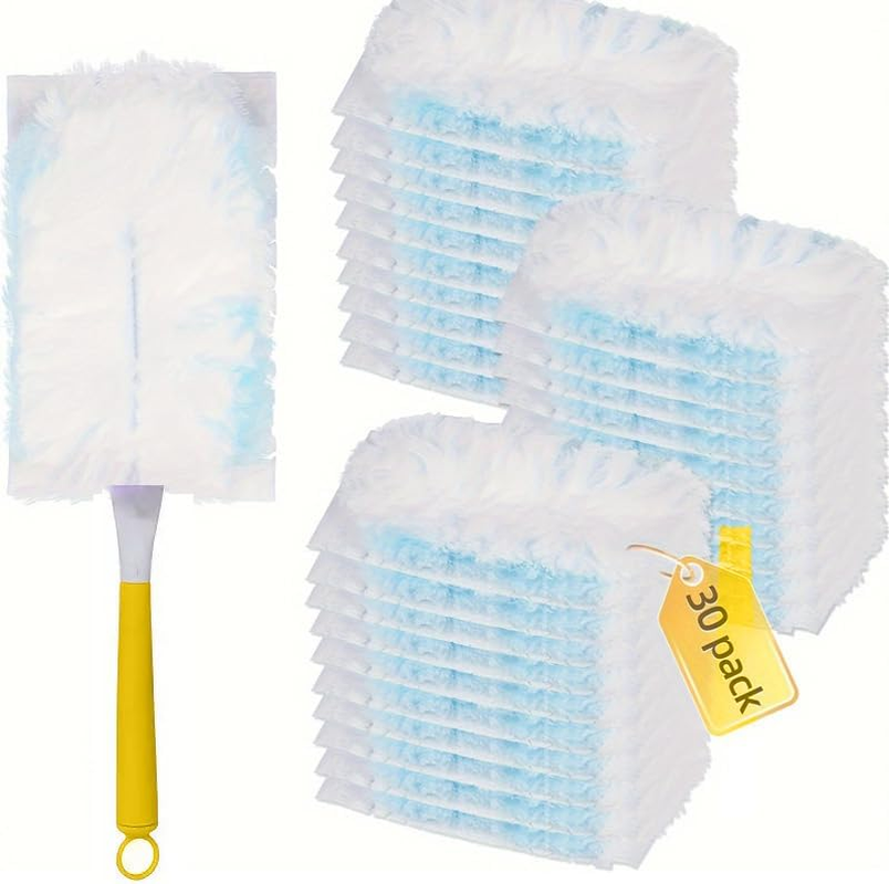 Dusters for Cleaning, 30 PCS Duster Refills with 1 Yellow Handle, Blue-White Core Duster for Multi-Surface Cleaning, Heavy Duty Unscented Replacement, Compatible with 180&deg; Use image number 3