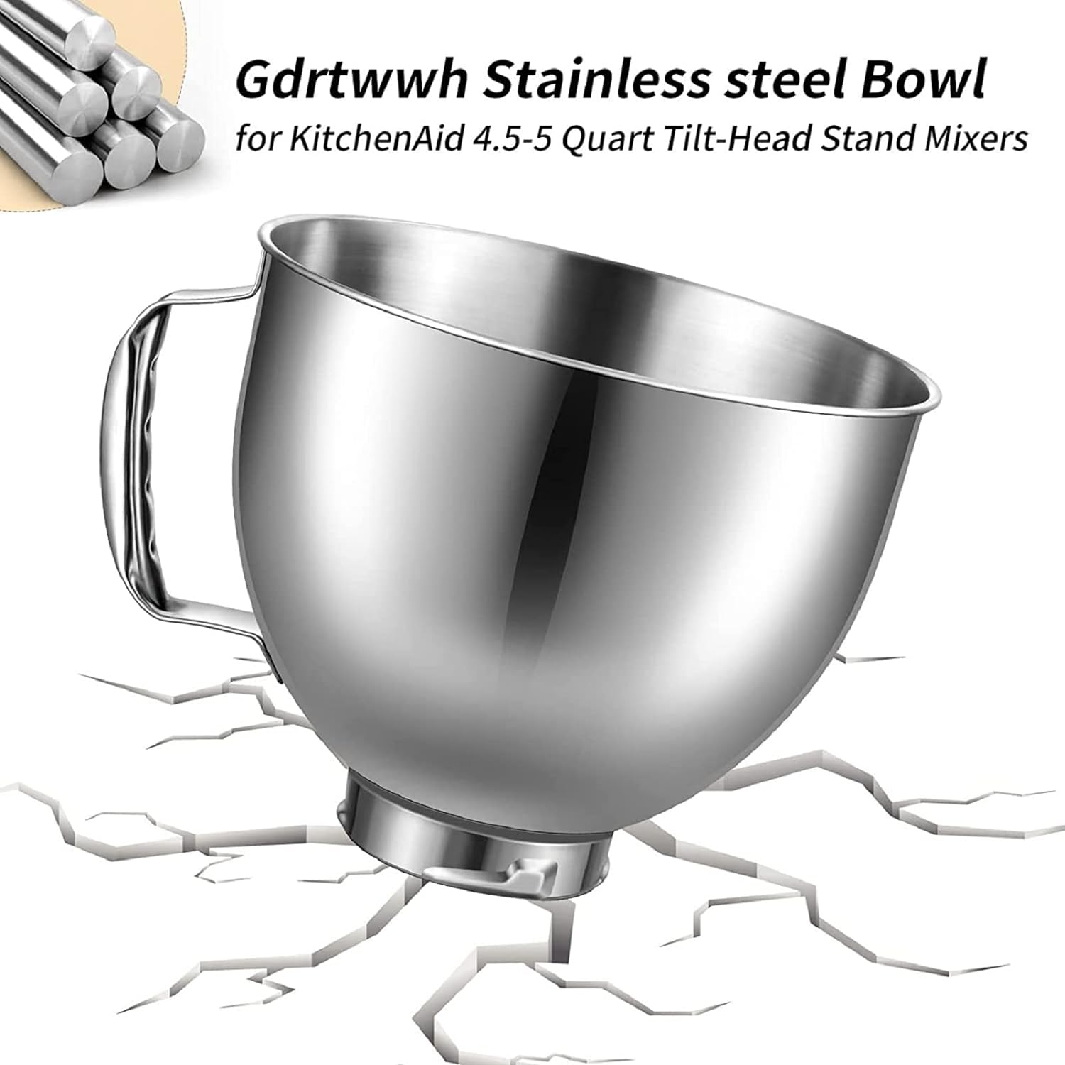 Mixer Bowl, 4.5-5 Quart Stainless Steel Bowl Replacement, Stainless Steel Mixer Attachment for Mixing Bowls, Compatible with Kitchenaid Artisan 5Qt Series and Cassic 4.5Q image number 3