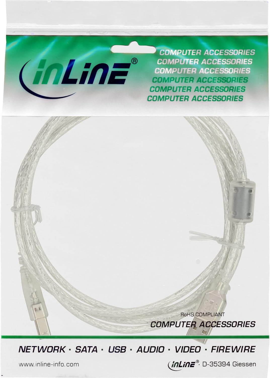 Inline&reg; USB 2.0 Cable, Transparent, AM/BM, with Ferrite Core, 2M 1X image number 2