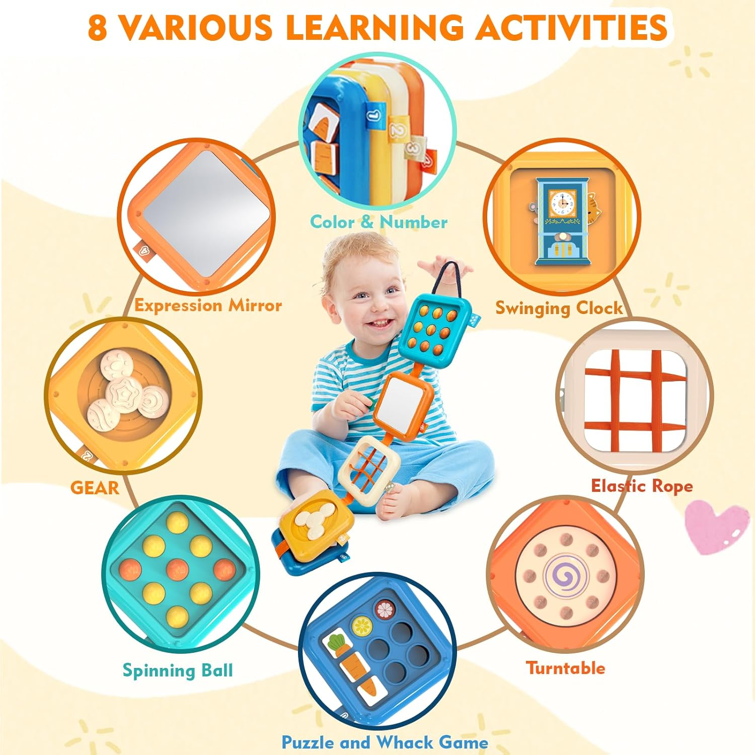 Baby Busy Board for 1 Year Old, Montessori Toys Toddler Toys Travel Activities Busy Cube Gifts Baby Boy Girl My First Montessori Busy Board image number 5