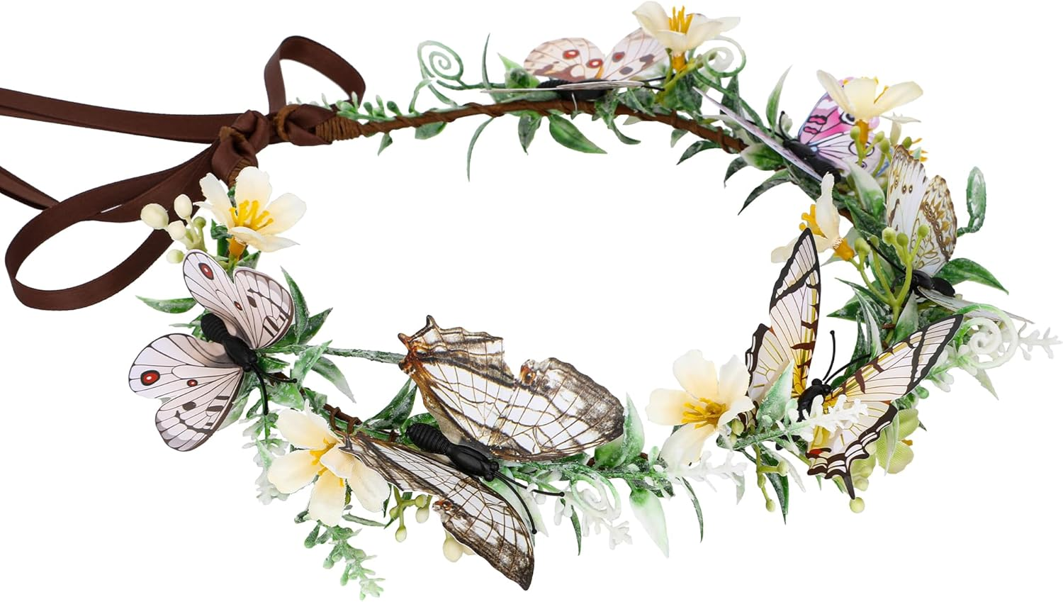 MOSTORY Butterfly Flower Crown for Women, Woodland Fairy Crown Floral Circlet for Renaissance Halloween Cosplay image number 4
