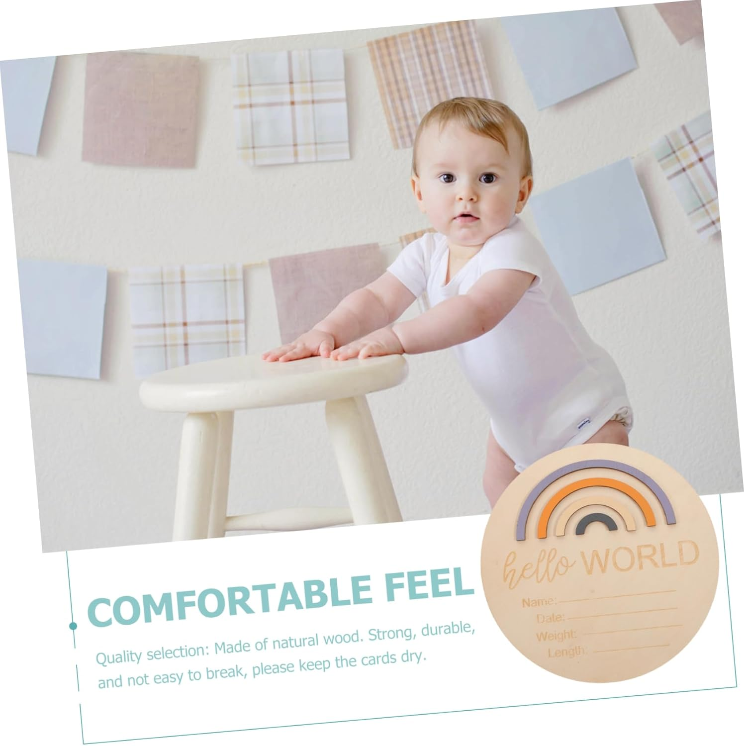 Wooden Milestone Cards Rainbow Announcement Disc Photo Prop for Newborns Monthly Marker Parents image number 2