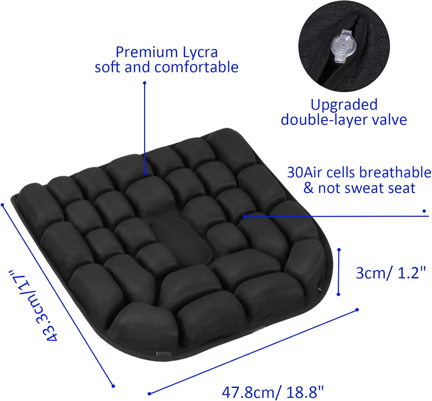 Portable Travel Cushion, 3D Air Cell Seat Cushion for Hemorrhoid and Tailbone Pain Relief, Manual Press Inflateable Seat Cushion for Long Sitting in Airplane Wheelchair, Car Set, Office Chair image number 6