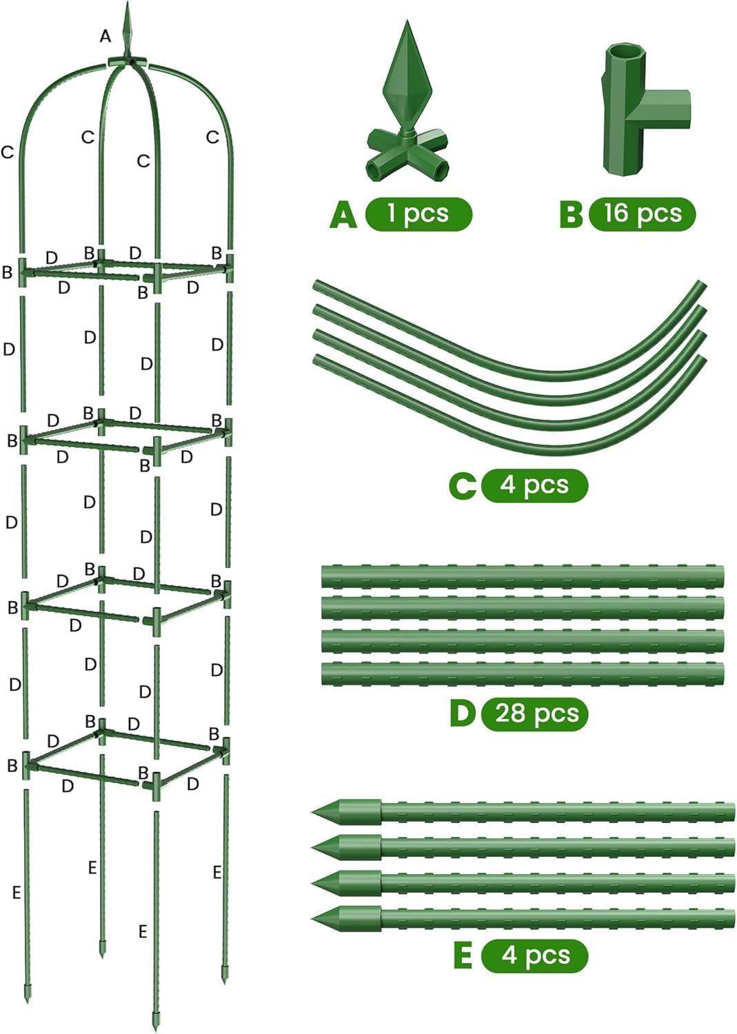 Garden Obelisk Trellis for Climbing Plants, 6FT Garden Obelisk Rustproof PE Coated Metal Potted Plant Climbing Support, Thickened Tube Plant Tower Trellis for Clematis Vine Support Indoor (2 Pack) image number 2