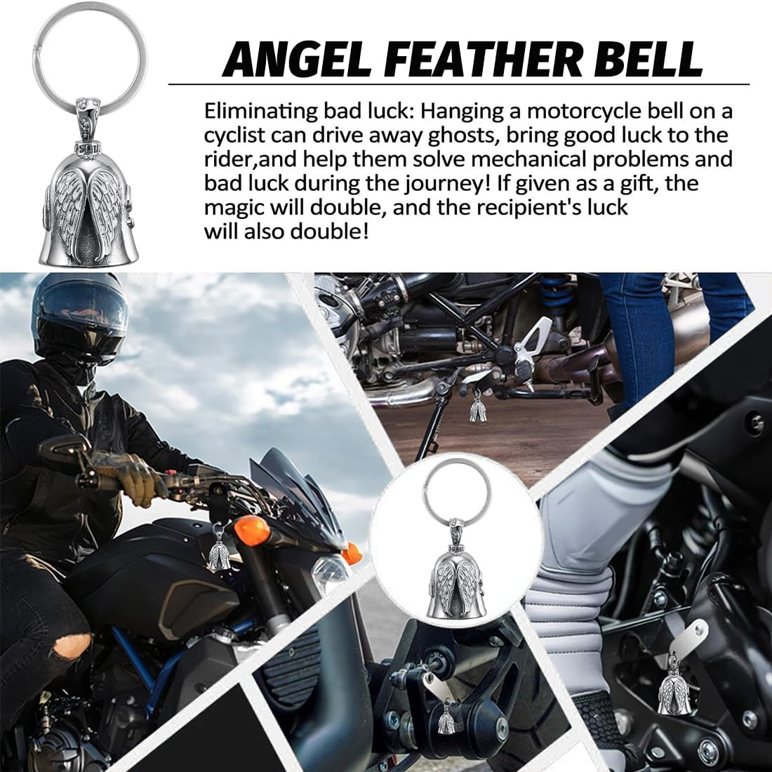 Guardian Bell Biker Bell, Guardian Bell Motorcycle Bell, Stainless Steel Motorcycle Bell Lucky Charm, Motorcycle Bell Hanger Chrome for Blessing the Peace, Lucky Charm image number 2