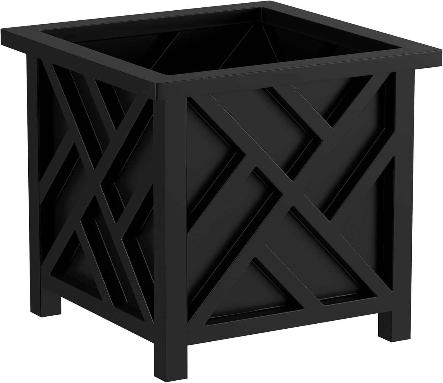 Pure Garden Lattice Design Planter Box &ndash; 14.75-Inch-Square Decorative Outdoor Flower or Plant Pot &ndash; Front Porch, Patio, and Garden Decor (Black) image number 1