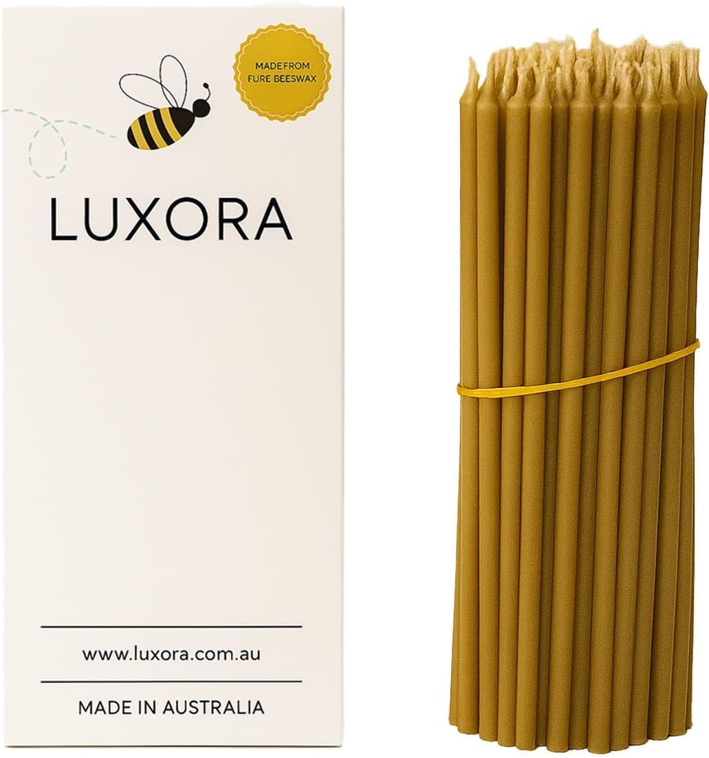 Luxora Pure Beeswax Candles - Honey-Scented, Decorative Thin Taper Candles - Ideal for Birthday Decoration or Church Prayers - Drip Free, Tall & Smokeless Pack of 50 Pcs, (50Pcs, 5Mm X 160Mm) image number 4