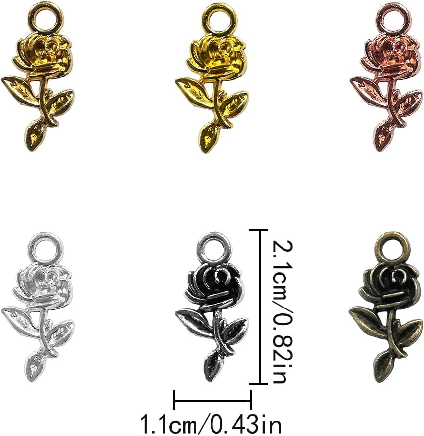 BEZANU Vintage Rose Charms, 60 PCS Retro Alloy Rose Pendant for DIY Jewelry Making, Art Craft, Handmaking (6 Colors)