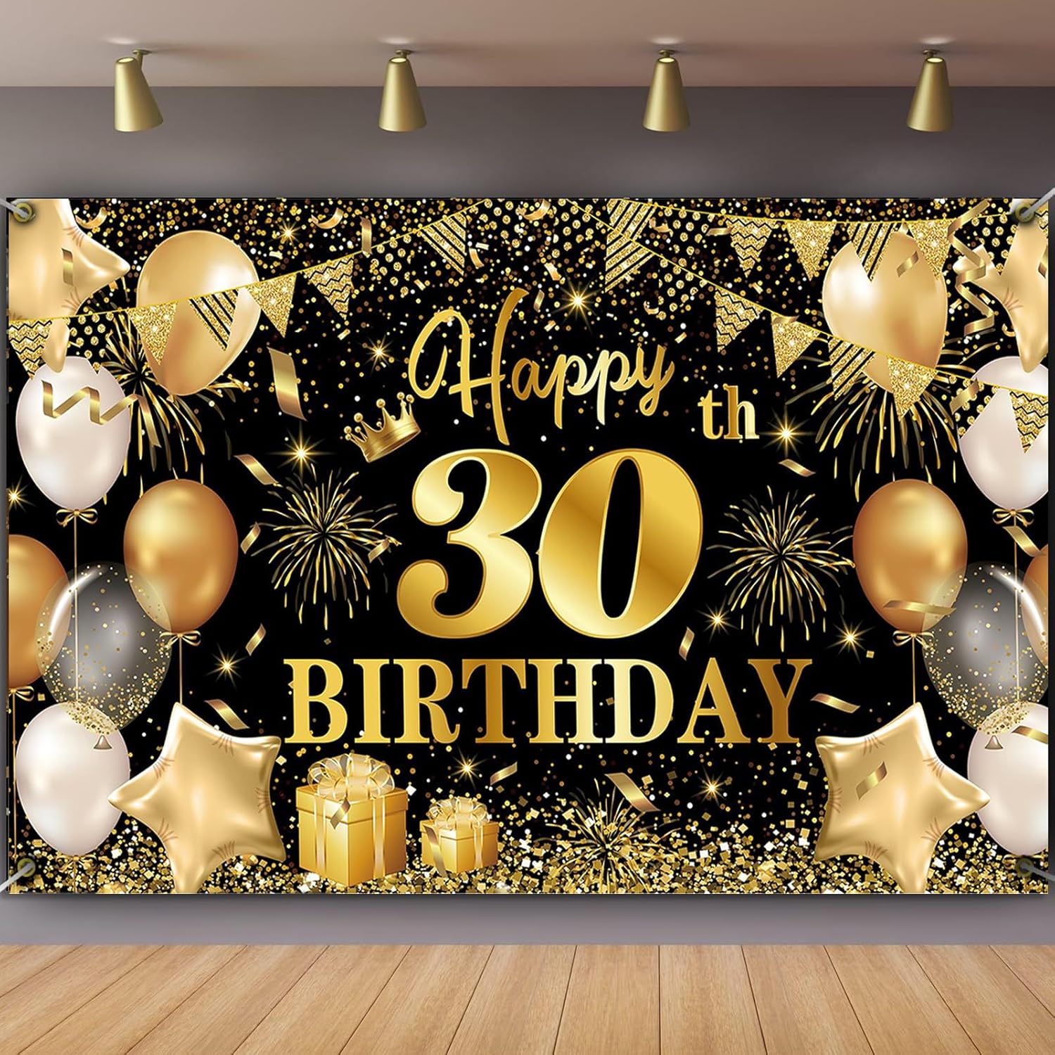 Happy 18Th Birthday Decoration Backdrop Banner Black Gold Birthday Decorations Party Supplies 18Th Party Banner (18Th)