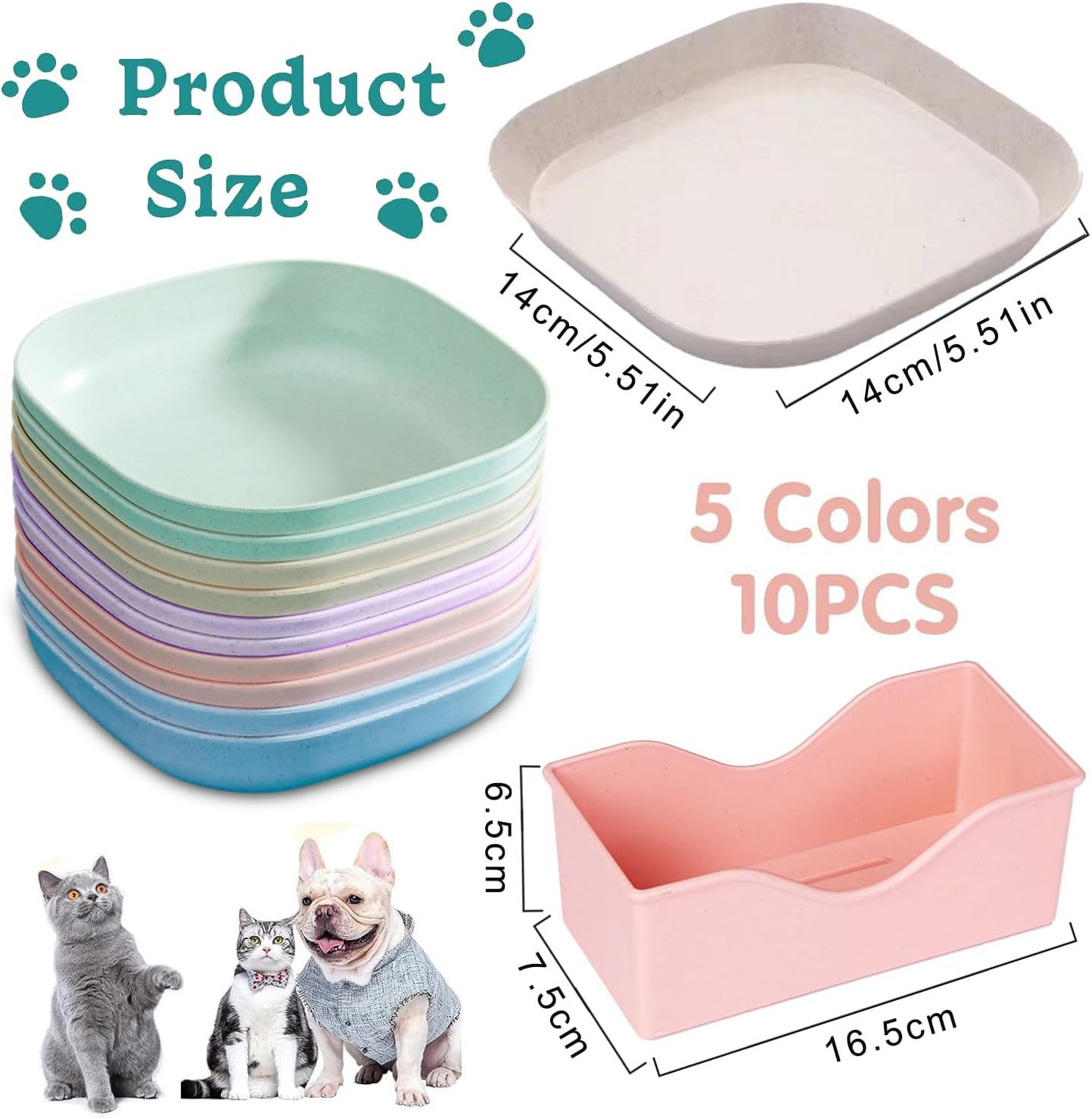Pack of 10 Flat Cat Bowls, round Cat Plates, Colourful Cat Food Bowl Set, Cat Plate for Kittens and Short-Legged Cats image number 2