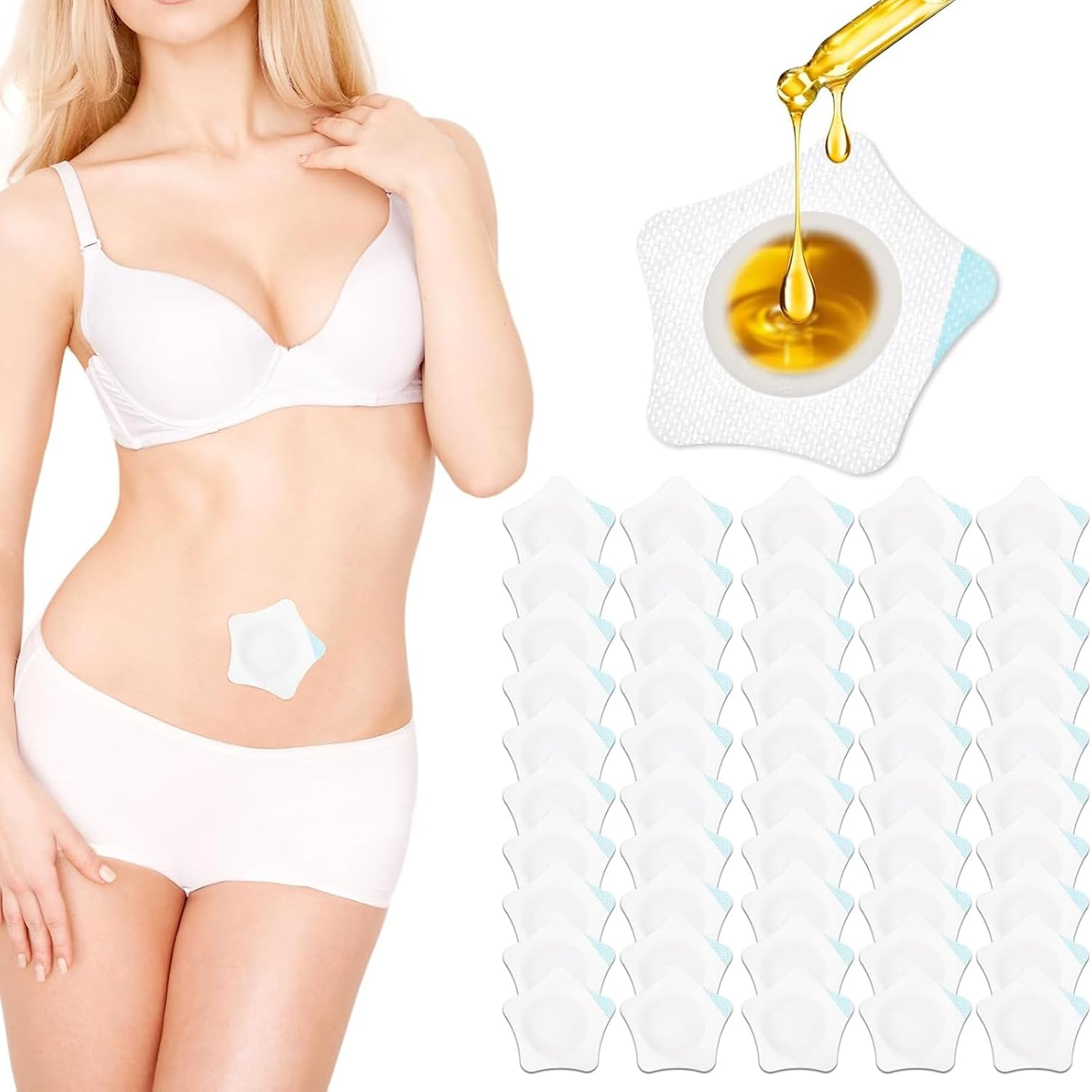 60Pcs Integrated Castor Oil Patches, 2.76In Self Adhesive Sleep Castor Oil Pack, Portable Multi-Layer Anti-Leak Strong Adhesion Organic Cotton Belly Button Patches for Women. (Without Oil) image number 1