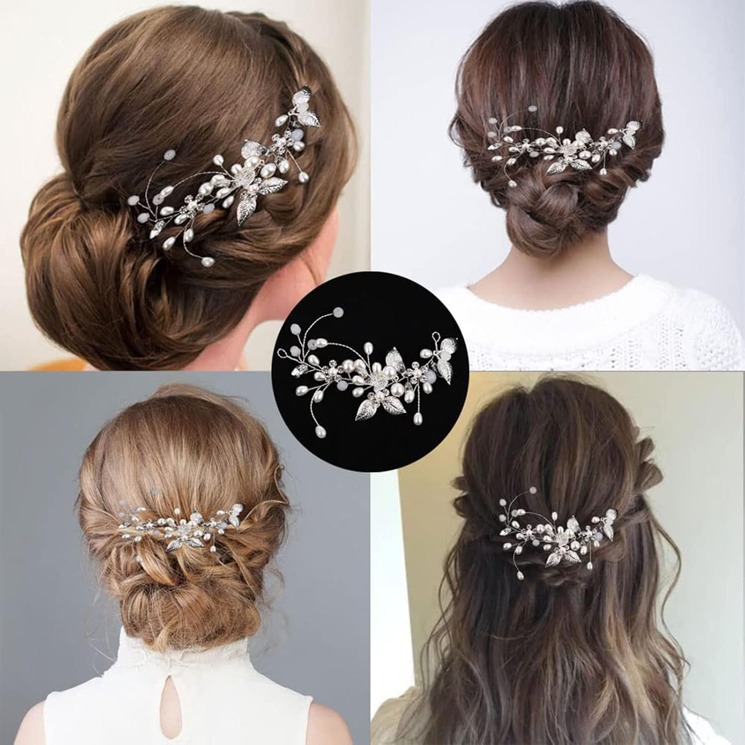 Brateuanoii Silver Crystal Headband, Flower Leaf Headpiece, Wedding Hair Accessories for Bridal, Hair Accessories for Women and Girls image number 6