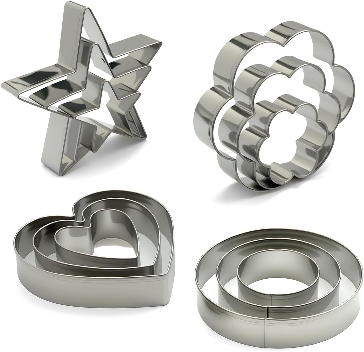 Stainless Steel Cookie Cutters Set 12Pcs - Heart, Flower, Round, Five Star Shapes - Small to Mini Size, Metal Biscuit Cutter Molds for Baking or Holiday Party Decorations image number 3