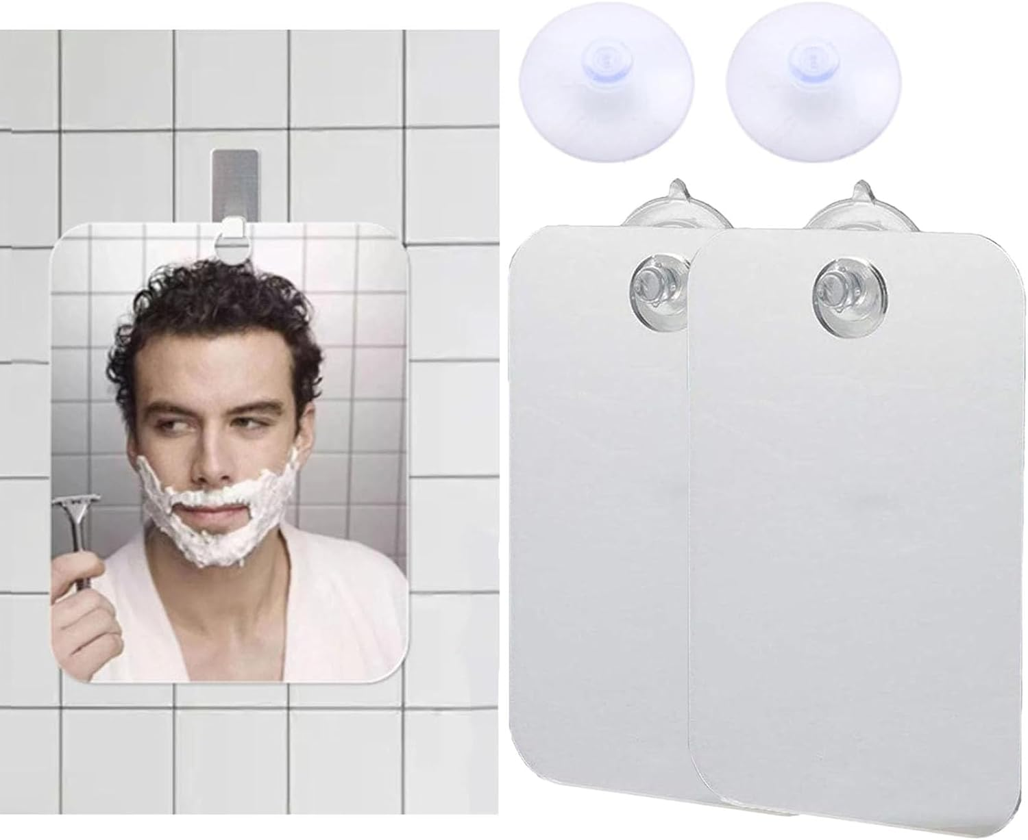 2 PCS Fogless Shower Mirror，Shower Mirror，Shatterproof Shower Mirror Fogless for Shaving，Mirrors, Bathroom Mirror, Bathroom Accessories(With Two Suction Hooks). image number 3