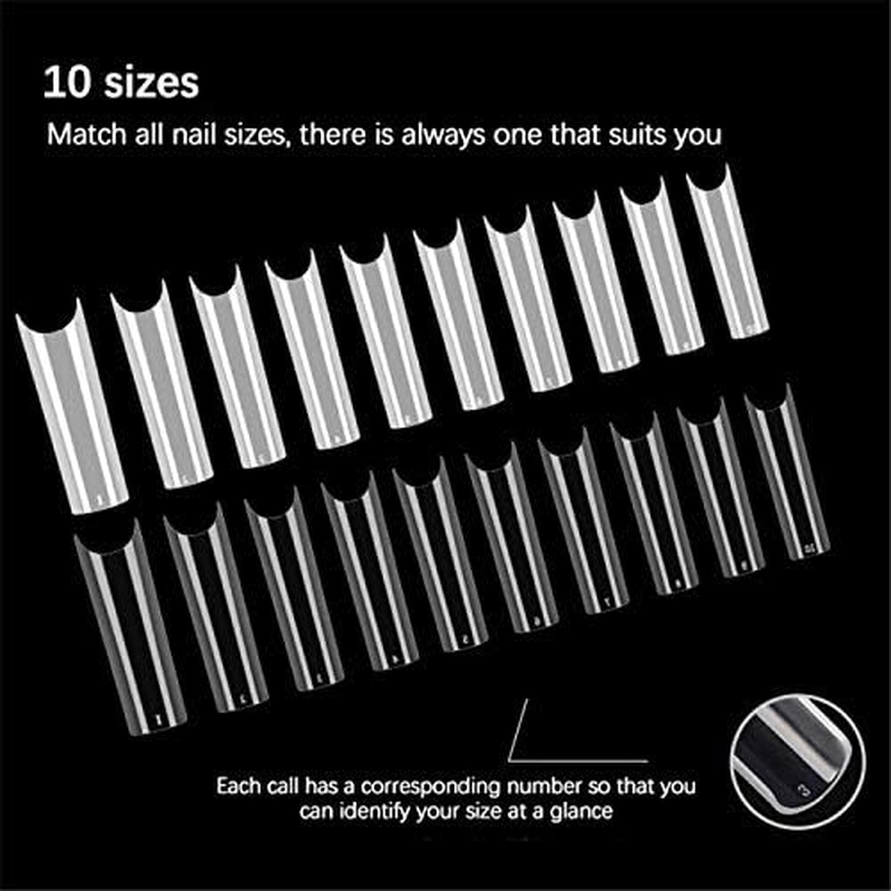 500Pcs XL Lengthen Fake Nails Premium Square Clear Tips Nail Art C Tips French Acrylic Long C Curve False Nails for Gel Polish (Clear XL Long) image number 5