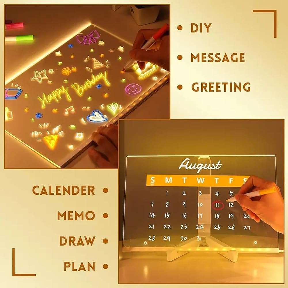30X20Cm Glow Writing Board for Kids - LED Memo Board with 7 Color Pens, USB Lighting Doodle Board Acrylic Dry Erase for Bedroom/Office, Halloween Birthday Christmas Decor with Stand image number 6