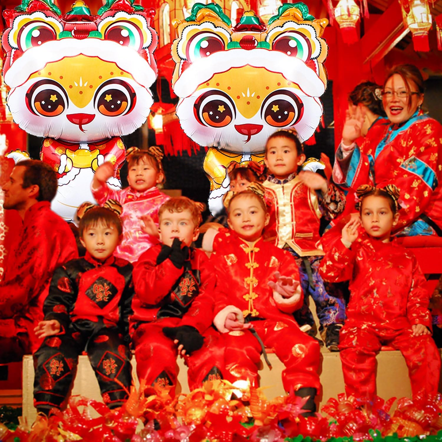 Red Gold Chinese New Year Balloons, Cute Lion Dance Hat Snake Balloons for Chinese Year of the Snake Decoration Lunar New Year Decorations 2025 image number 4