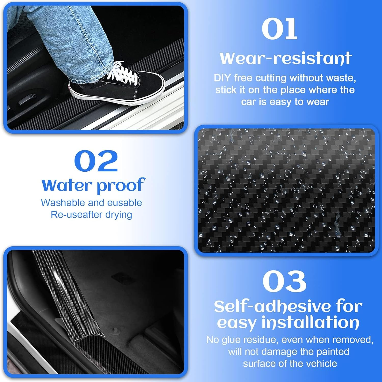 Door Sill Protector, （3Cm&times;10M） 1.2In X 32.8Ft Car Door Entry Edge Guards, Carbon Fiber Car Sticker for Car Door Edges, Front and Rear Bumpers, Door Sill Protection (Black) image number 1