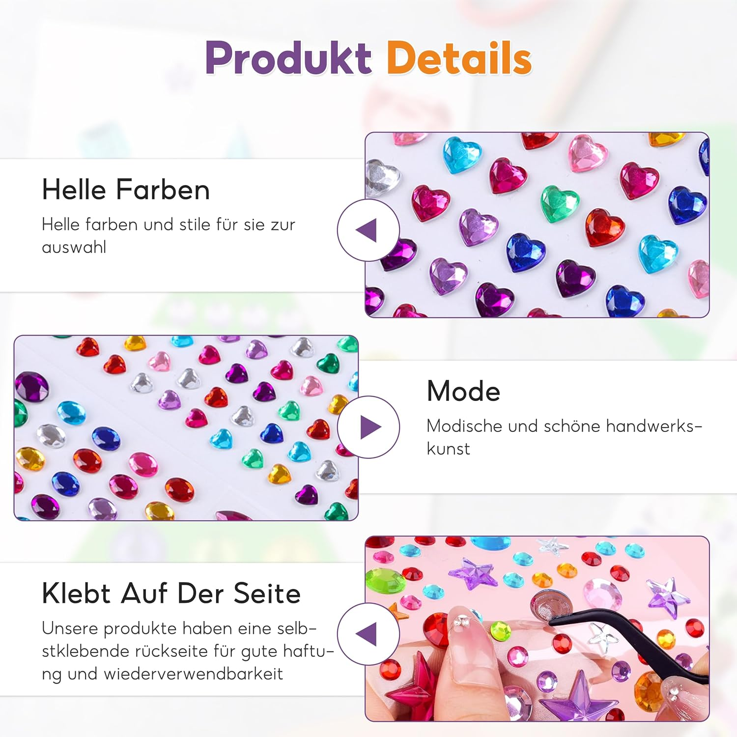 Self-Adhesive Glitter Stones, 3500 Pieces, Rhinestones, Self-Adhesive, Glitter Stones, Face, Acrylic, Colourful, Self-Adhesive Gemstones for DIY Make-Up, Eyes, Nails, Various Sizes image number 4