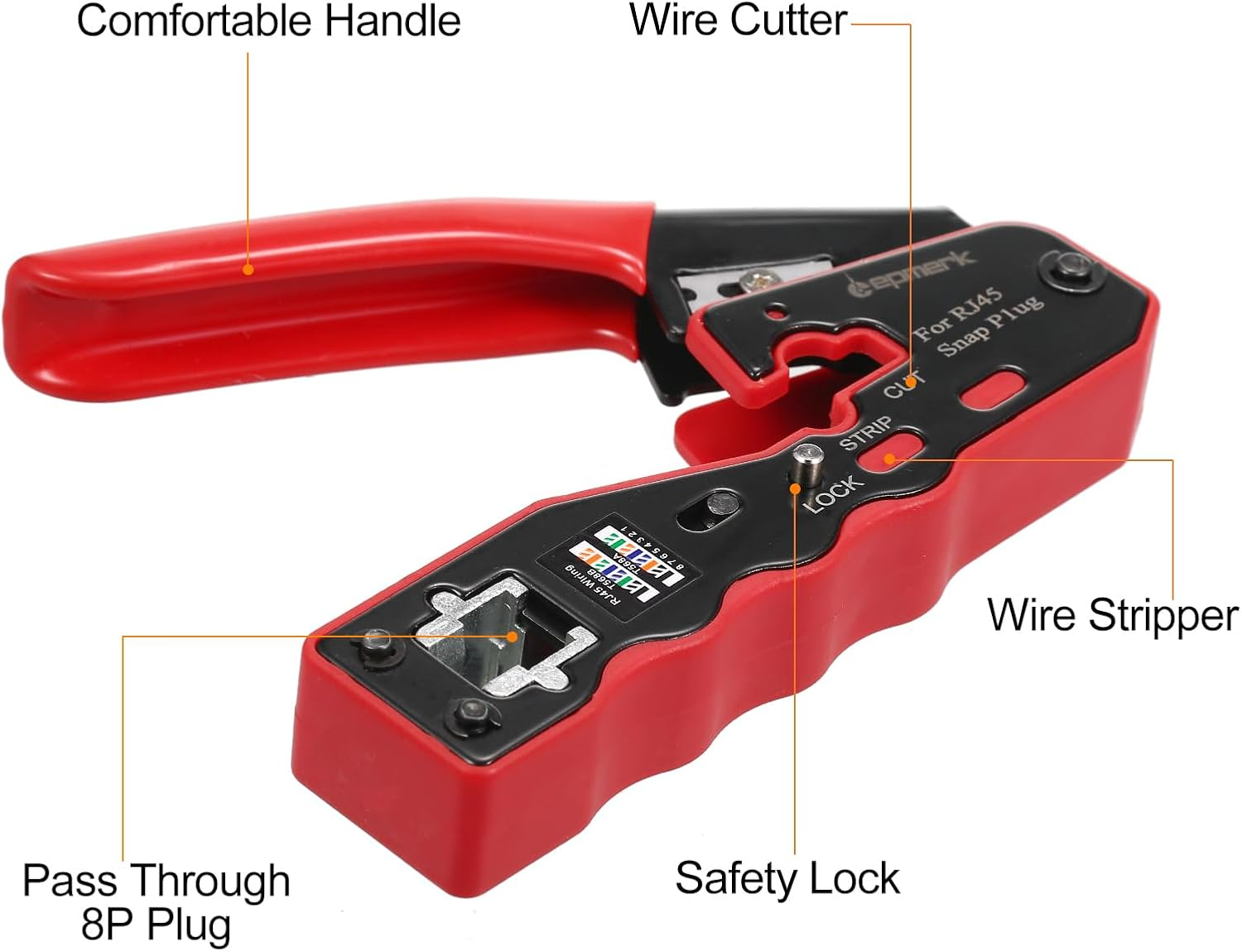 Rj45 Crimp Tool Kit,Rj45 Crimp Tool Kit All in One Pass through Crimping Tool for Cat5E Cat6 Cat6A Pass through Connector with 100Pcs Connectors 100Pcs Covers Network Cable Pliers Tester Blades