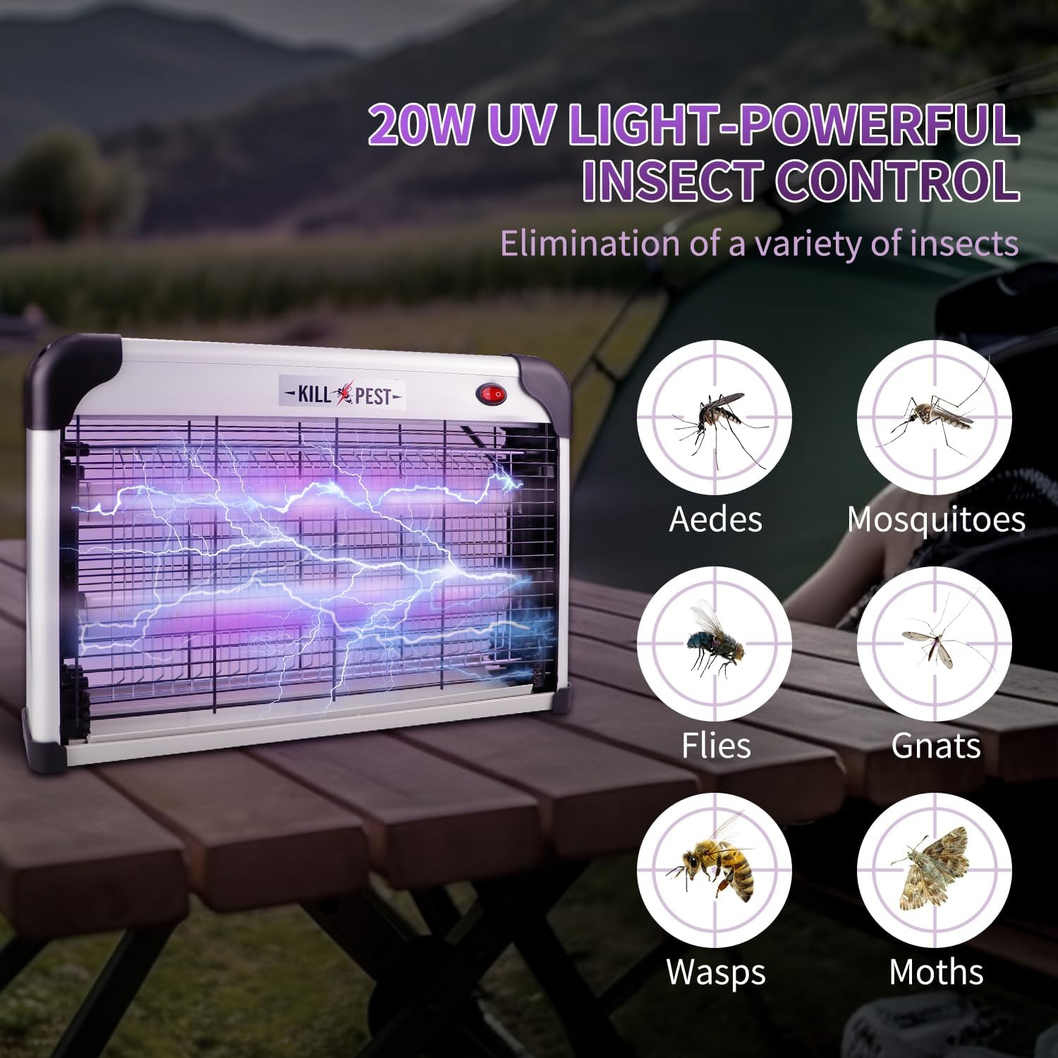 Electric Bug Zapper, 20W Mosquito Zapper Indoor Outdoor, UV Glass Tube Bug Zapper, Flying Insect Killer, Mosquito Killer with Protective Grid, Hanging Insect Trap for Moth, Fly, Insect image number 1