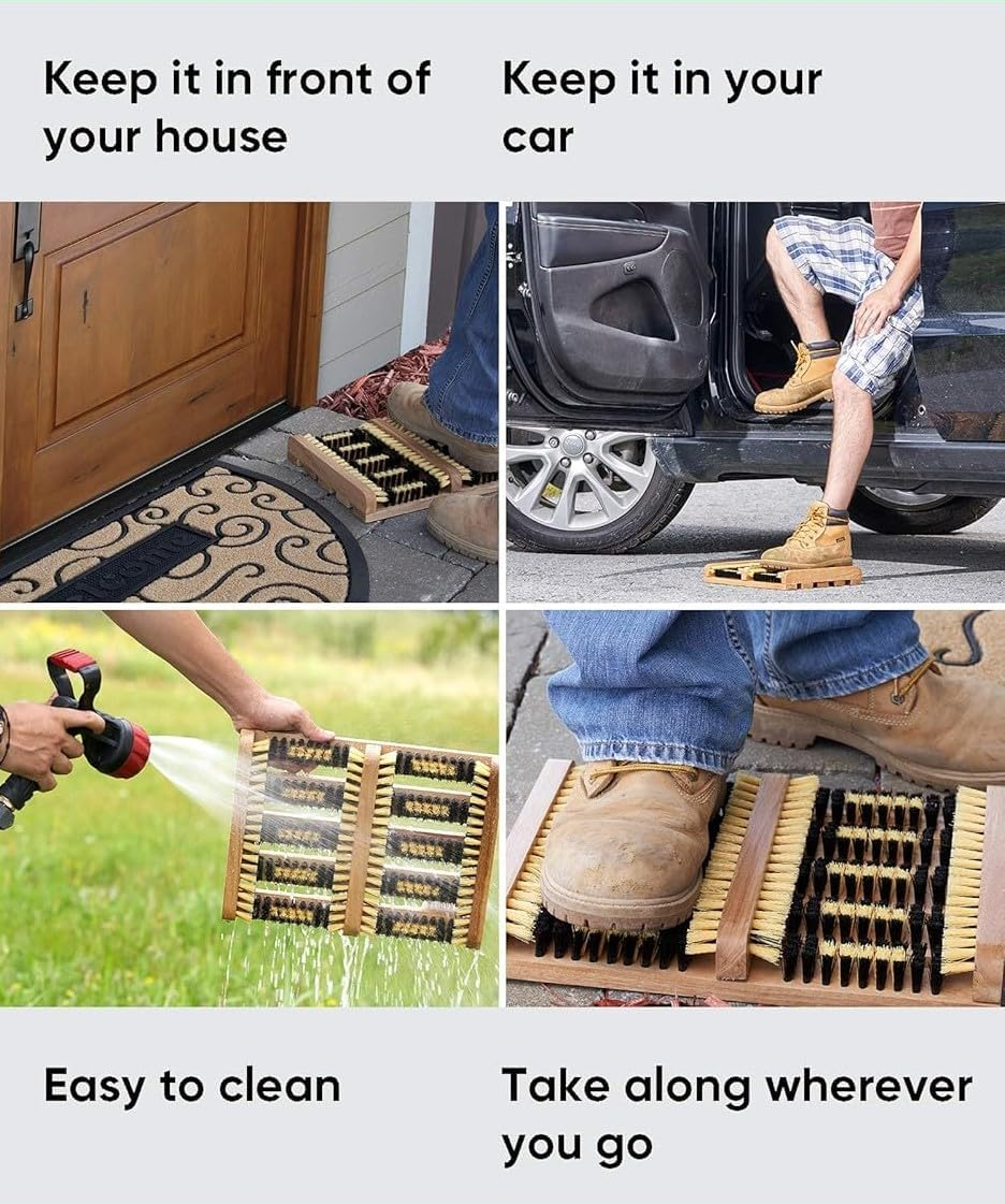 Wooden Boot Scraper Large Jack with Brush &ndash; Outdoor Shoe Cleaner &ndash; Garden Kitchen Patio Carpet Doormats &ndash; Removes All Dirt, Snow, Mud and Sand &ndash; Extra-Wide Boot Brush image number 4