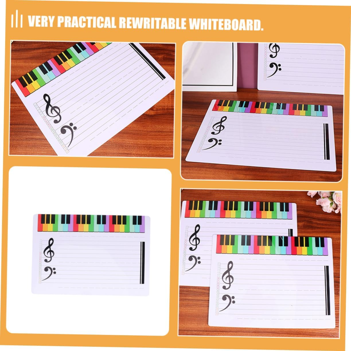 Parliky 3Pcs Stave Whiteboard Portable Erasable Music Teaching Practice Board Dry Erase Writing Staff Cards image number 3