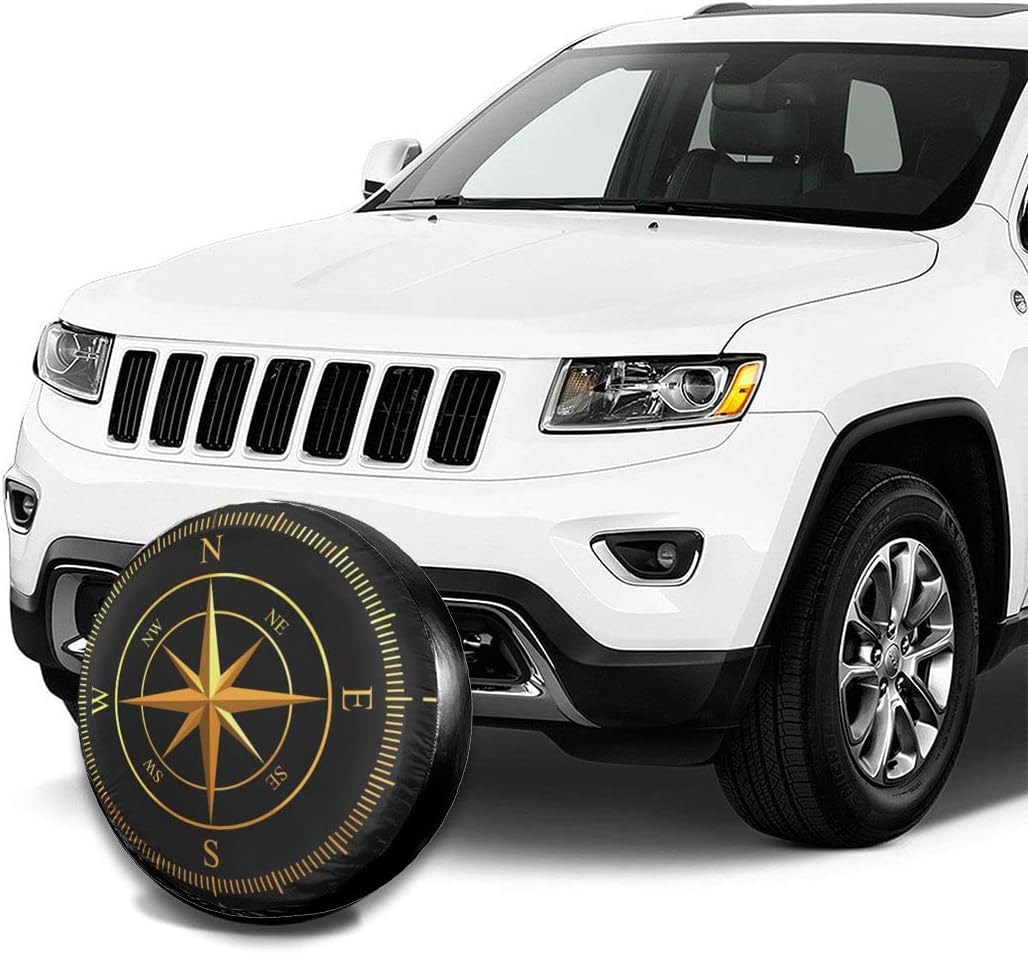 Spare Wheel Tyre Cover, Compass Pattern, Universal Waterproof Wheel Cover Protector Fit for SUV, RV, Trailer, Car Wheel Accessories (60-69Cm)