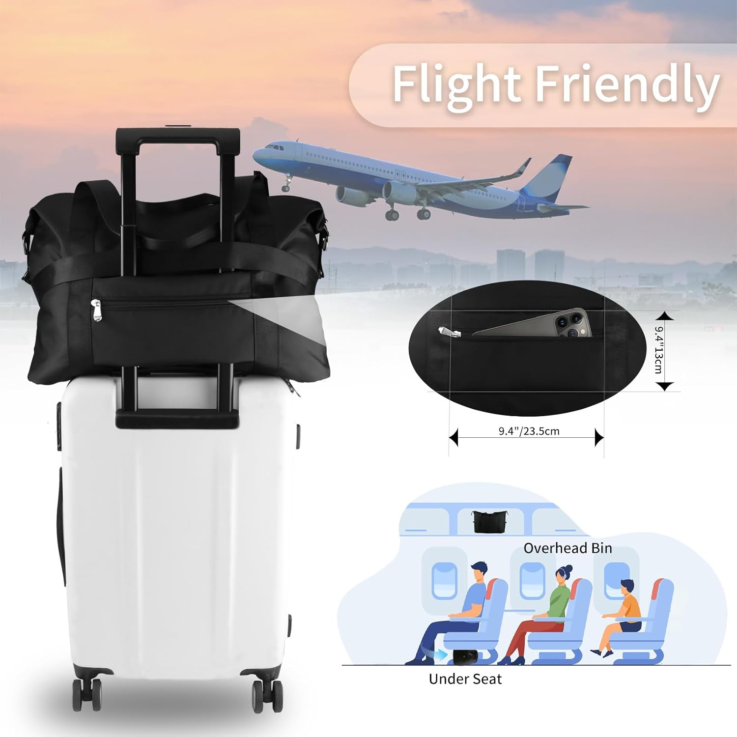 WALNEW Large Folding Gym Tote Bag for Women Men, Travel Carry on Overnight Weekender Duffle Bag, Waterproof Lightweight Sports Duffel Bag with Wet Pocket, Black - Klein Blue image number 7