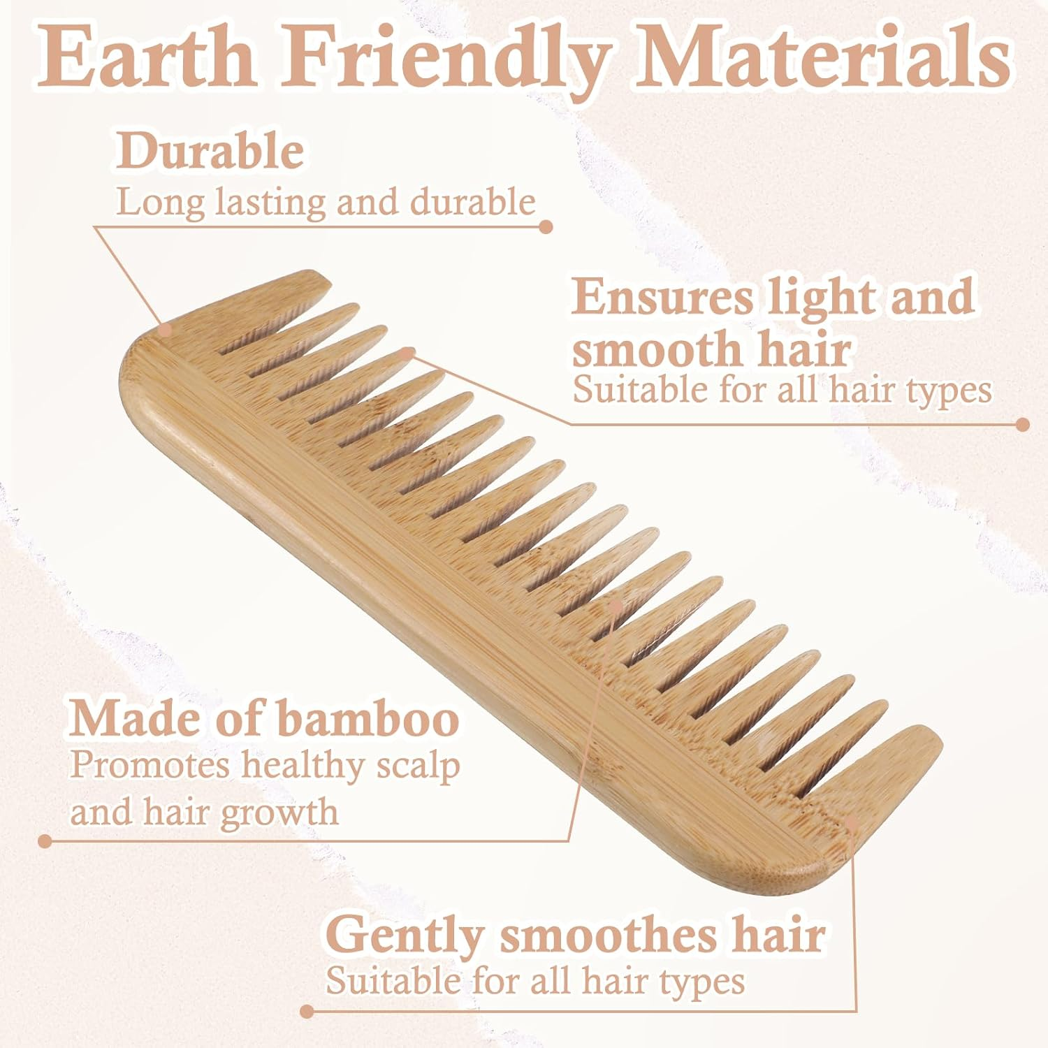 Pack of 2 Wide Serrated Wooden Combs, Antistatic Bamboo Comb, Wooden Comb for Curly, Women Handmade Wooden Combs, Natural Bamboo Comb Suitable for Women image number 4