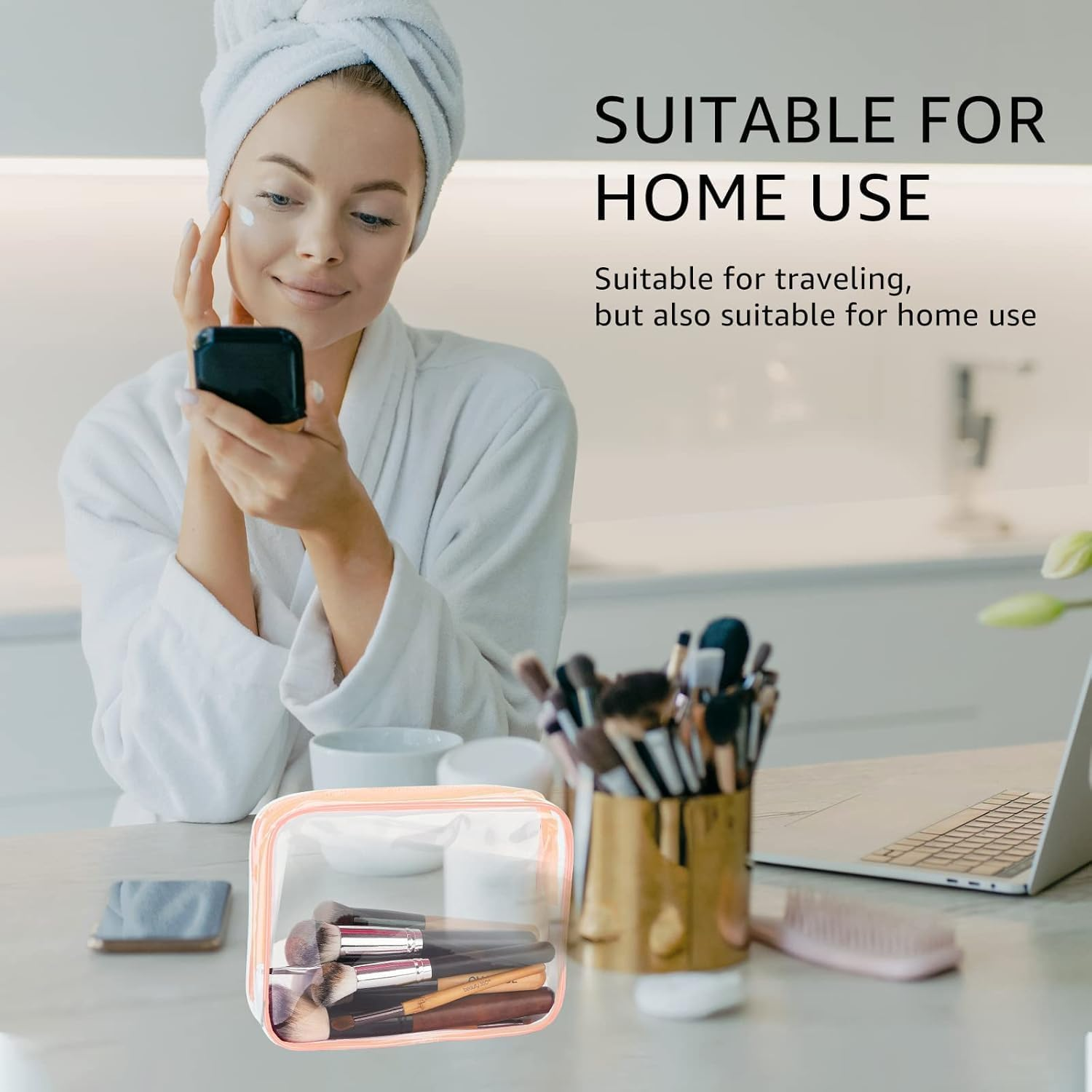 3Pcs PVC Travel Toiletry Bag Kit for Women Men, Waterproof Packing Organizer Storage Bags with Zipper Handle Straps, Cosmetic Pouch Carry on Airport Handbag (Pink, Pack of One) image number 4