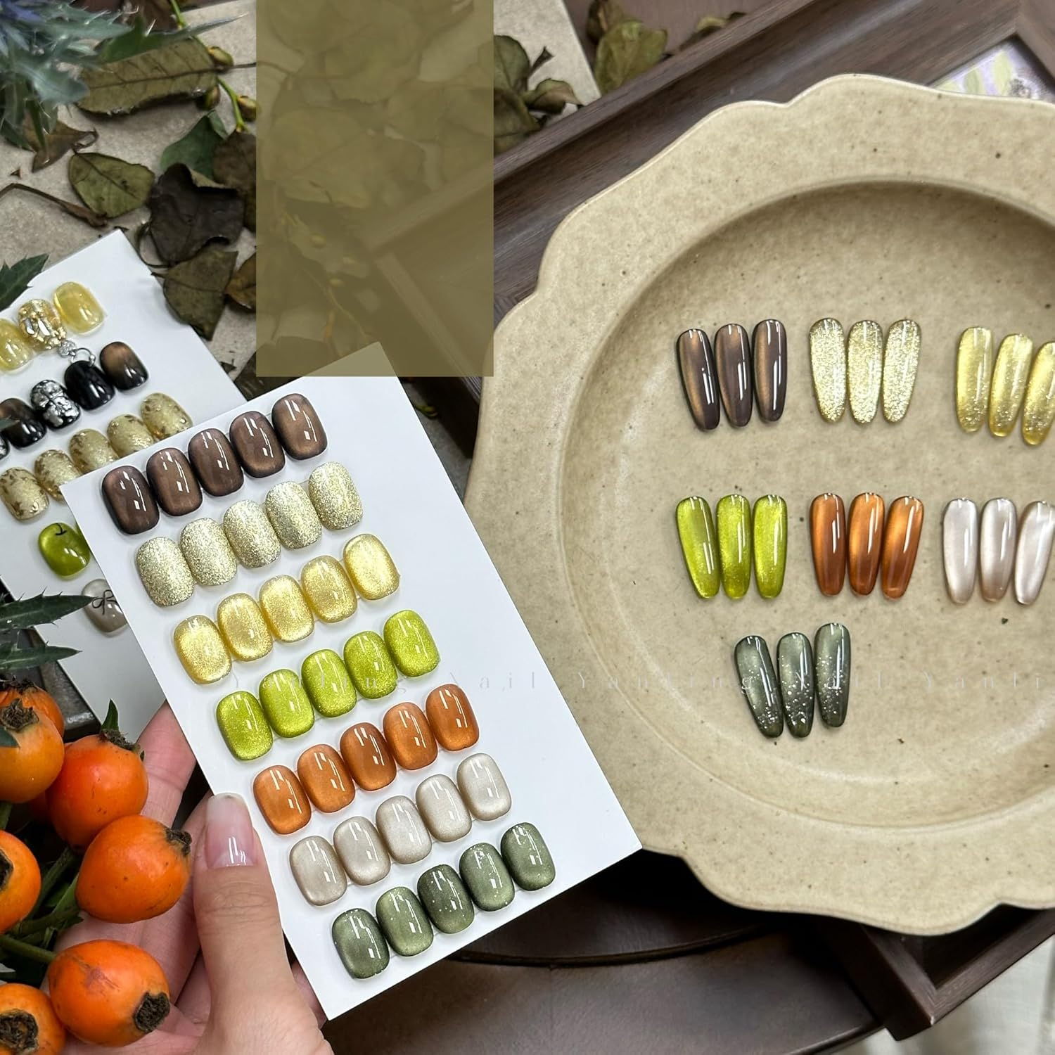 ADHERE Autumn Collection Series - 12Ml Cat Eye Gel Nail Polish 1Pc Gel Polish Soak off Holographic Magnetic Nail Polish for Nail Art Manicure Salon DIY at Home (Underwood Leaf)