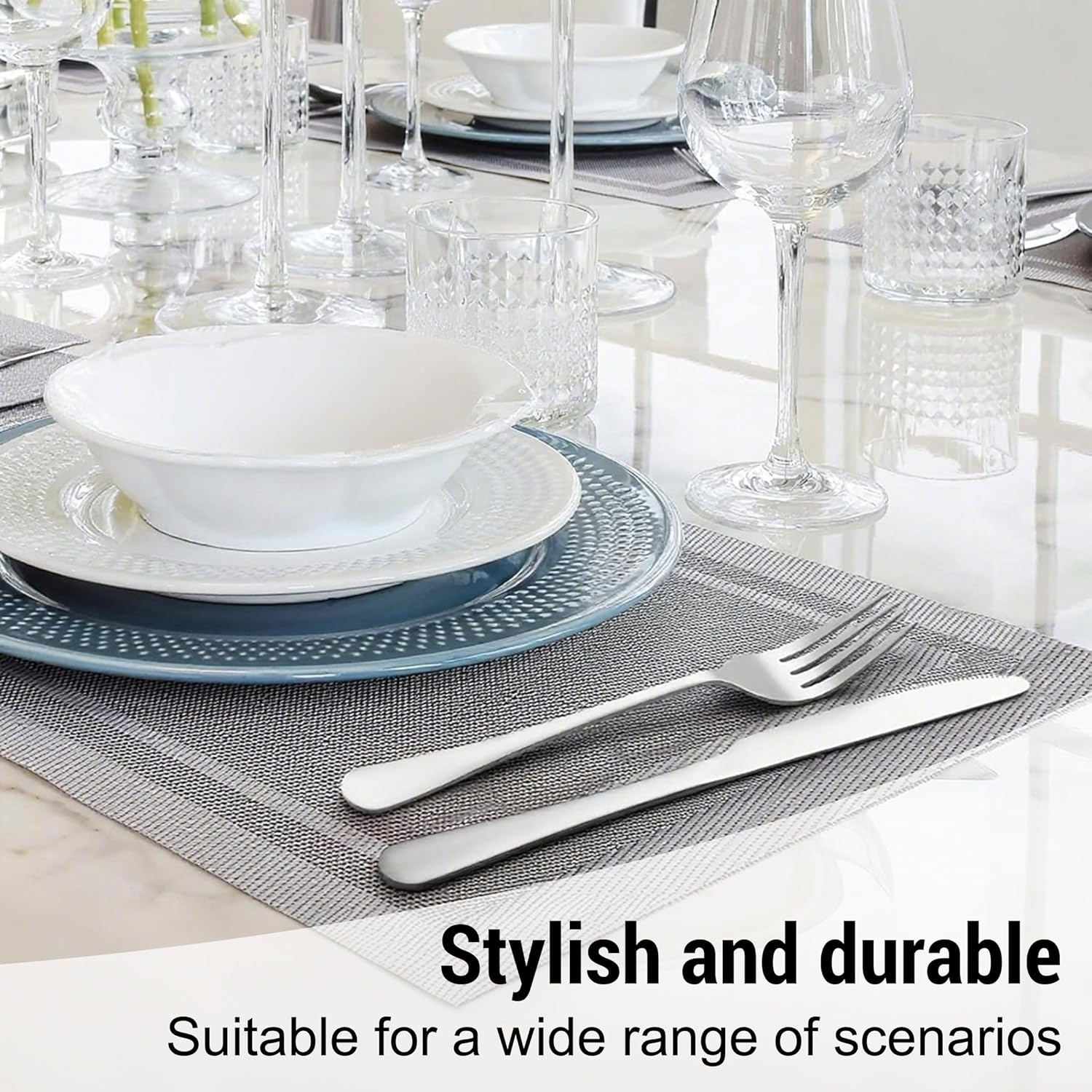 BEWOS 32 Piece Stainless Steel Cutlery Set - Service for 8, Tableware Set with Spoons Knives and Forks Set, Dishwasher Safe & Easy Clean, Mirror Polished Cutlery for Parties/Weddings/Outdoor Picnics image number 5