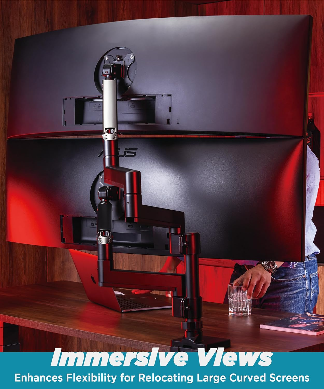 ULTRARM Heavy Duty Monitor Arm for Ultrawide Monitors up to 57" and 44 Lbs, Single Desk Stand, Pneumatic Height Adjustable, Modular Extension Arms - Max VESA 100X100, Black, MA20P-S image number 7