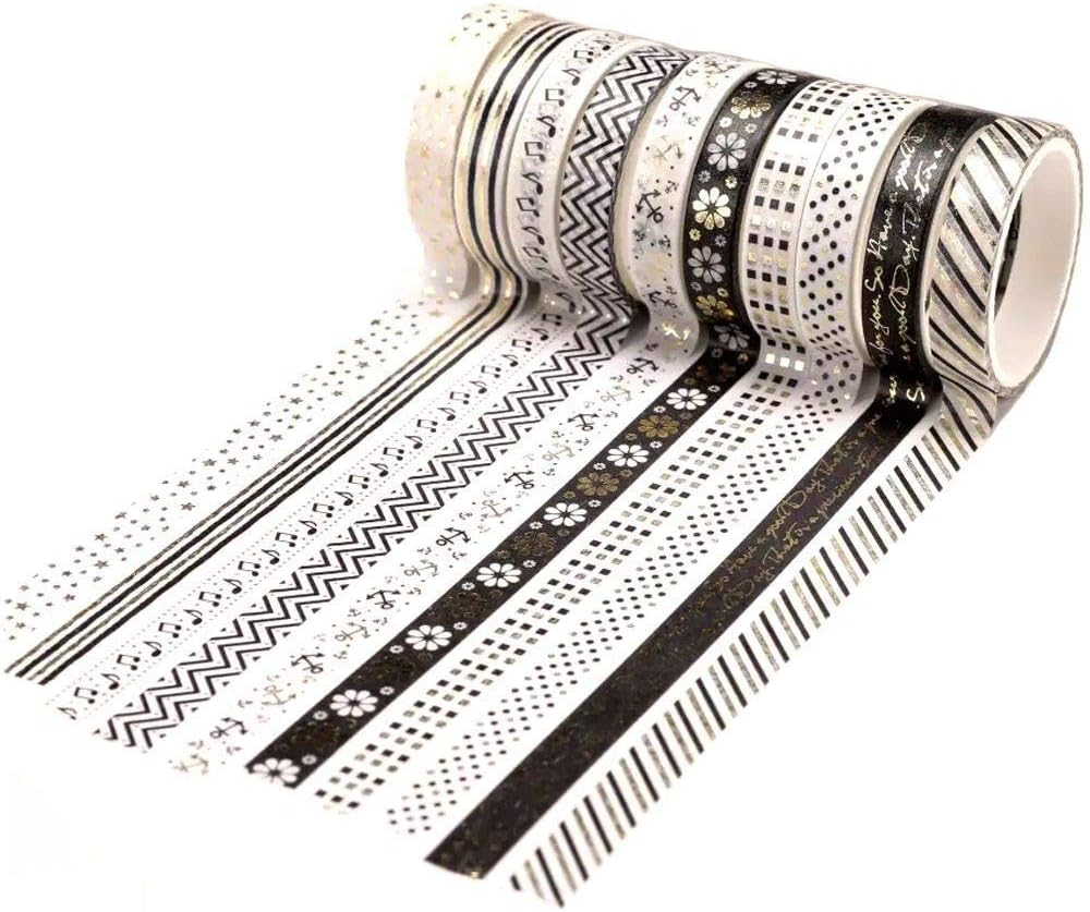 YUBX Skinny Gold Washi Tape Set Foil Decorative Tape for DIY Crafts, Bullet Journals, Planners, Scrapbooking, Wrapping (Flower Theme)