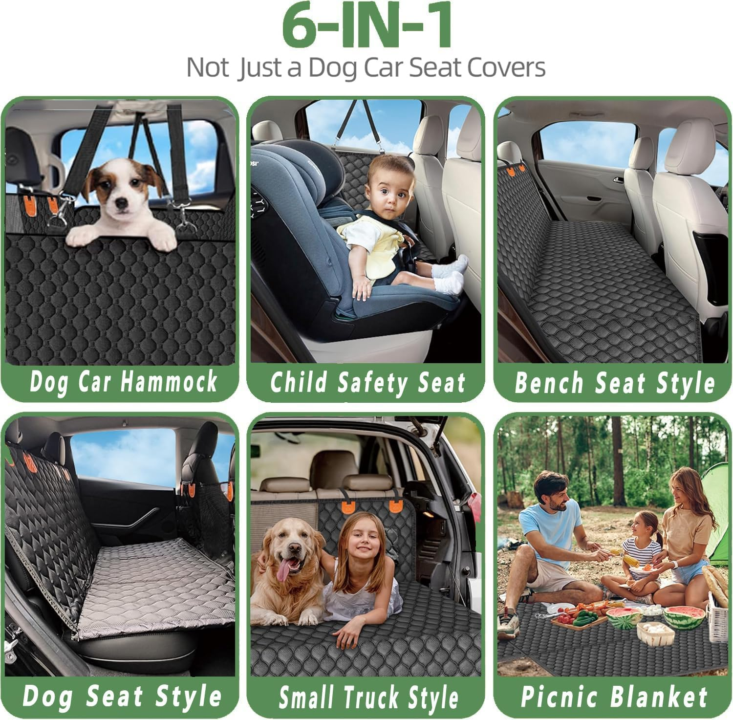 Dog Car Seat Cover, Hard Bottom Dog Seat Cover,Large Space Back Seat Extender for Dogs, Waterproof Pet Seat Cover Dog Hammock with Mesh Window for Cars, Suvs, Trucks