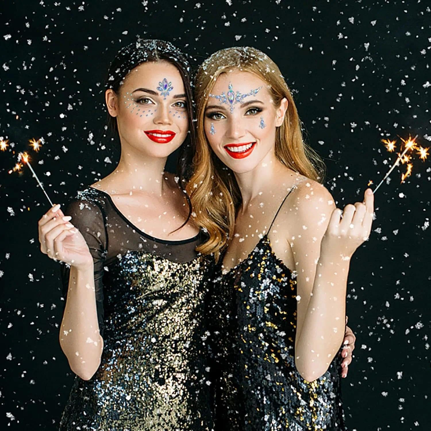 Mermaid Face Gems Kit - 12 Sets of Rhinestone Jewels, Temporary Tattoos, Festival & Rave Crystal Stickers for Women, for Party, Carnival, and Special Occasions by Geiwogwc image number 6