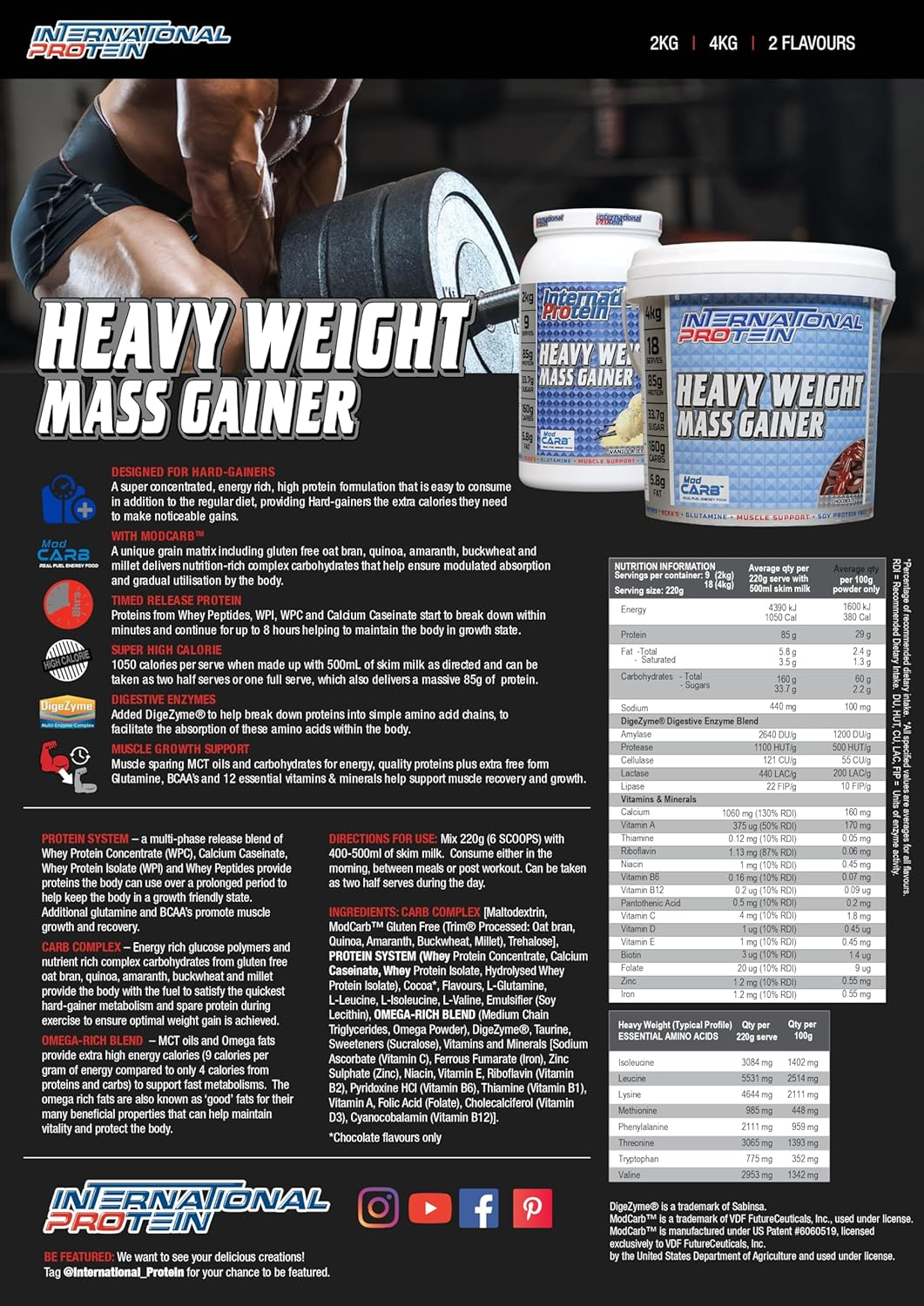 International Protein Vanilla Ice Cream Flavour Heavyweight Mass Gainer 4 Kg
