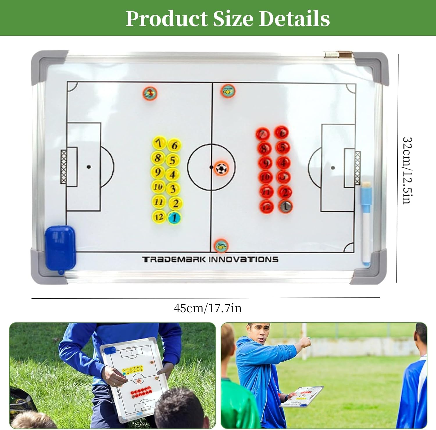 Soccer Tactical Whiteboard Wall-Mounted Waterproof Magnetic Strategy Coaching Board Full-Court Half-Court Football Sand Table Drills Whiteboard Dry Erase Soccer Double-Sided Clipboard for Training image number 1