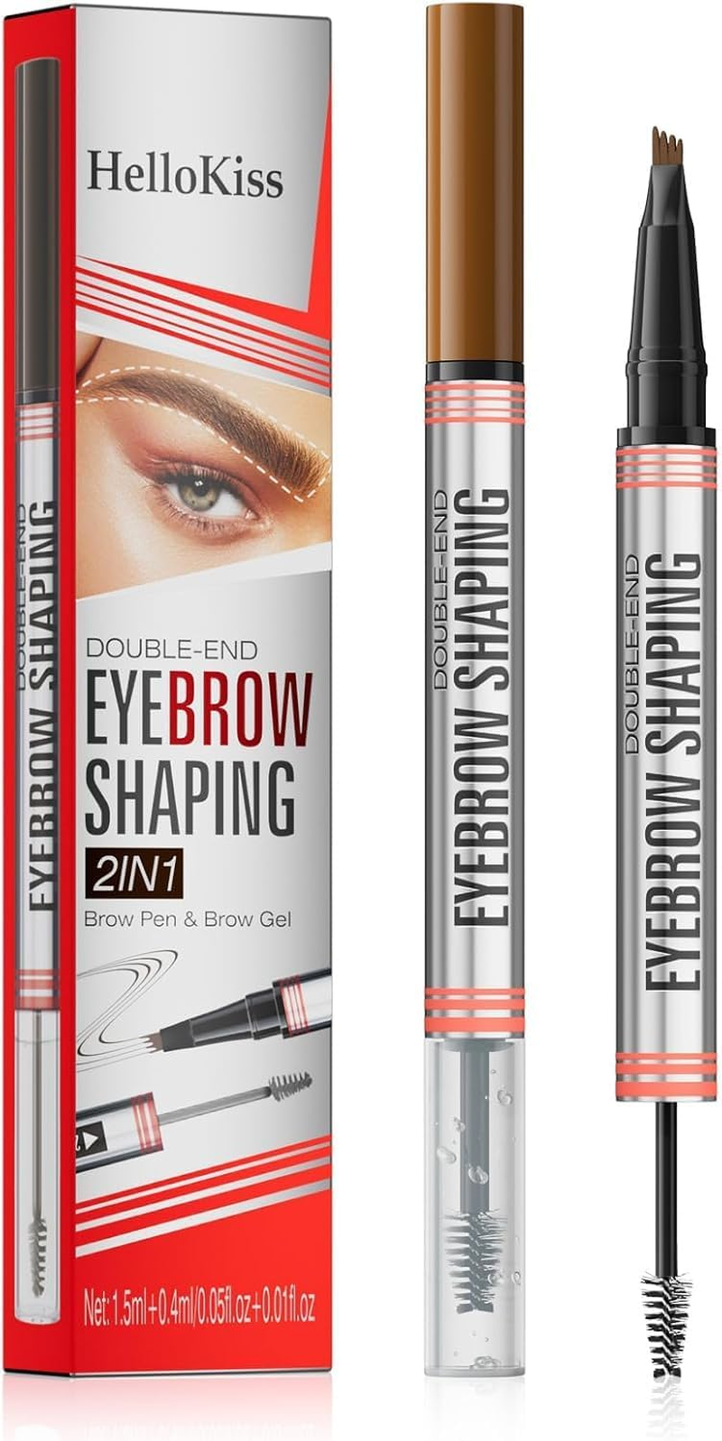 2-In-1 Brow Pen and Sealing Brow Gel, 3D Microblading Eyebrow Pen Waterproof with 4 Fork Tip & Precise Brow Brush,24H Smudge-Proof 3D Hair-Like Strokes, All-Day Lasting (02#Dark Brown) image number 1