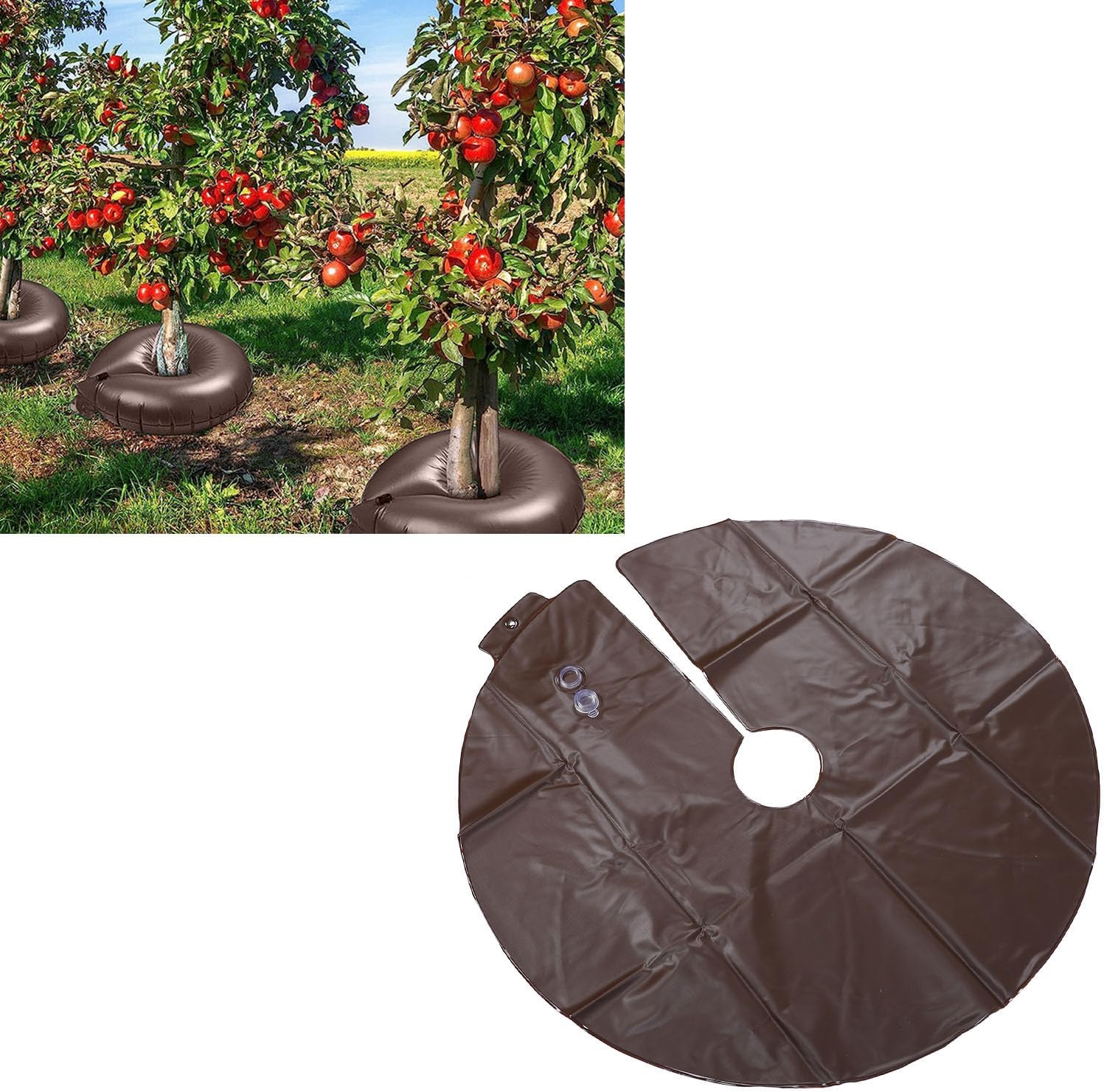 10 Gallon Tree Watering Rings, Slow Release Tree Watering Bag 23.6Inch PVC Drip Irrigation Water Pouch round Watering Bags Automatic Drip System for Planting Gardening Trees - Coffee image number 6