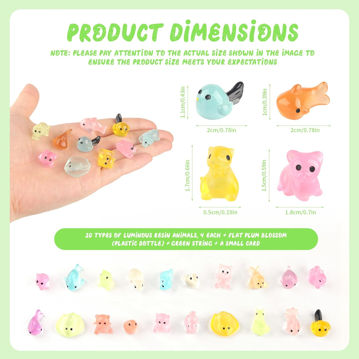 80 PCS Luminous Mini Resin Animals Set, Glow in the Dark Animal Figurines Including Rabbits, Bears, Lions, Whales, Goldfish, Sharks, Penguins, Mice, and Pigs for DIY Crafts, Garden and Aquarium Decor image number 1
