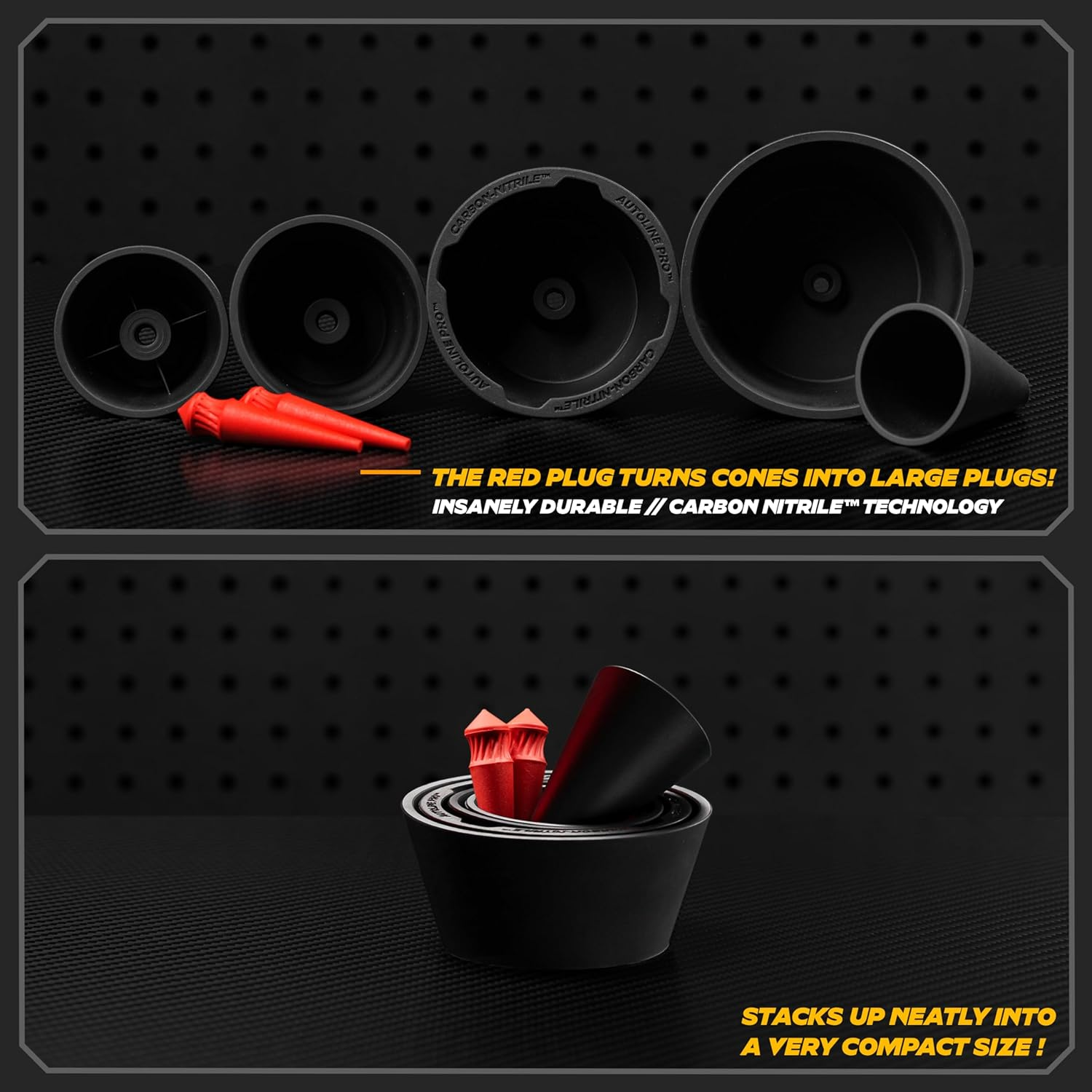 Autoline Pro Cone Plugs 2-In-1 Adapters | for Automotive Smoke Machine Leak Testing | Cone & Cap Plugs Function | Carbonnitrile&trade; | Patent Pending image number 4